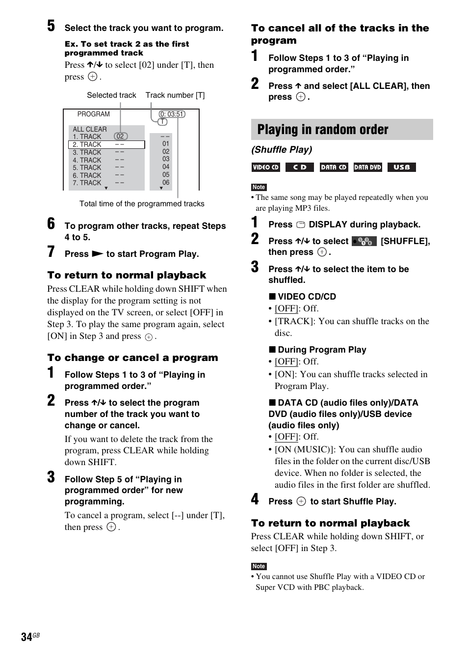 Playing in random order | Sony DAV-DZ740 User Manual | Page 34 / 72