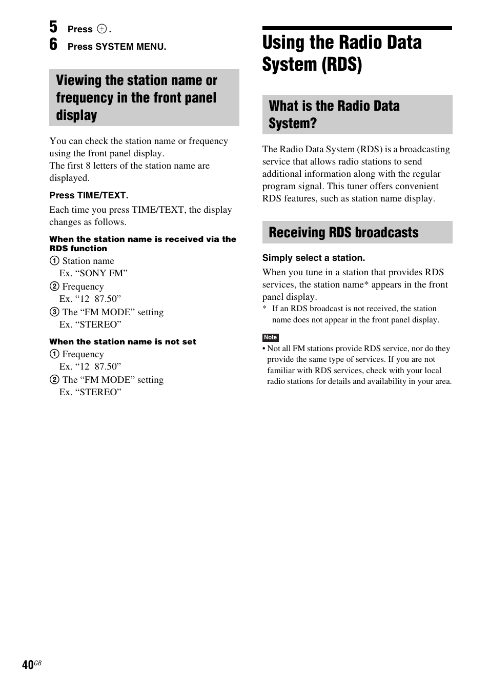 Using the radio data system (rds), What is the radio data system, Receiving rds broadcasts | Using the radio data system, Rds) | Sony DAV-DZ740 User Manual | Page 40 / 72