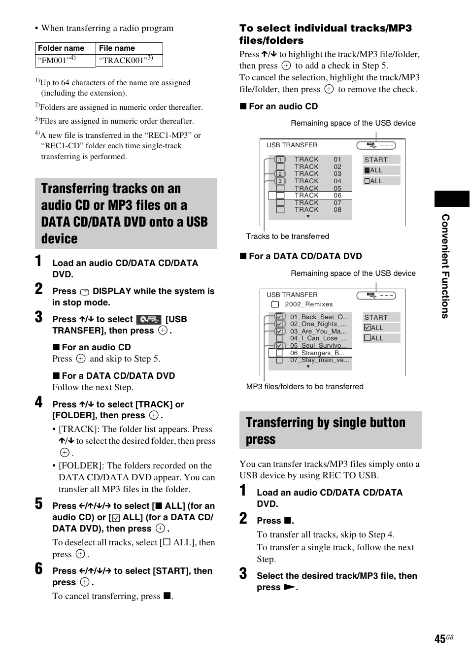 Transferring by single button press | Sony DAV-DZ740 User Manual | Page 45 / 72