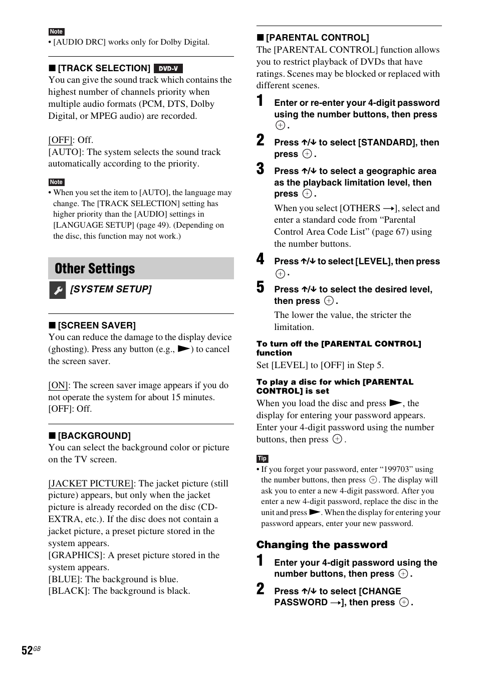 Other settings | Sony DAV-DZ740 User Manual | Page 52 / 72