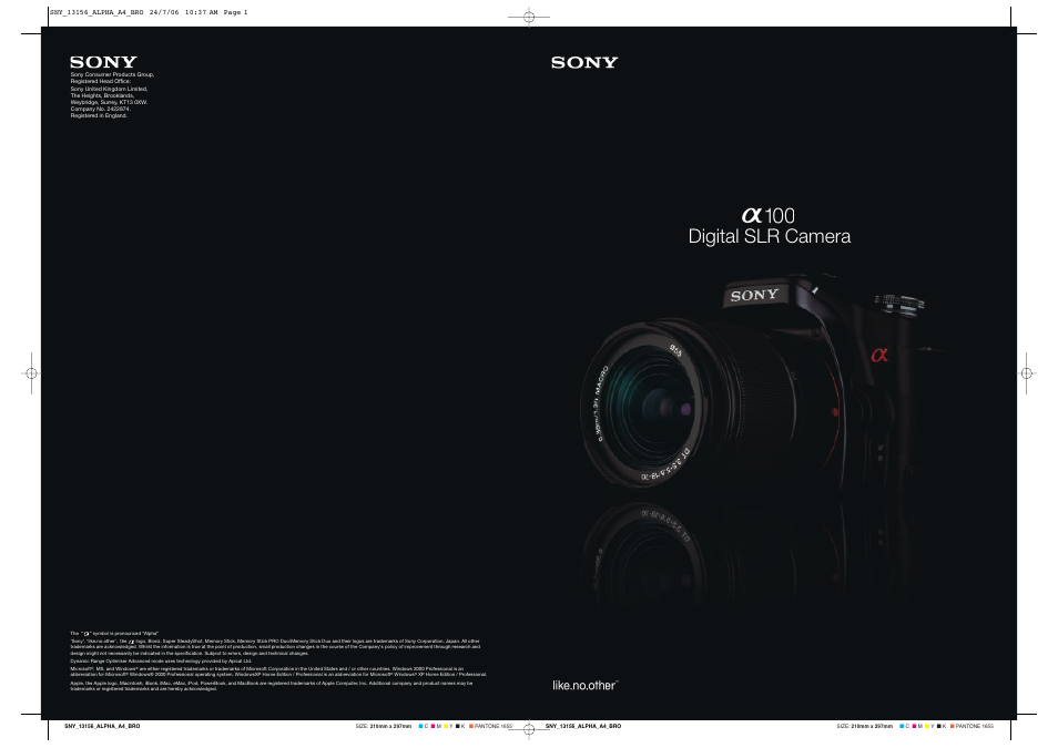 Sony Alpha 100 User Manual | 12 pages