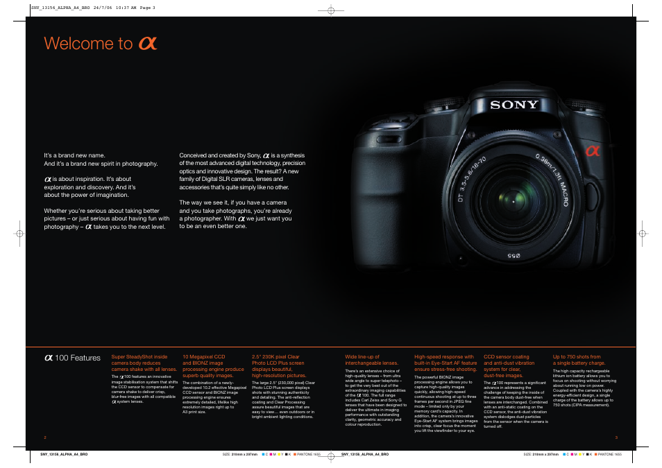 Welcome to, 100 features | Sony Alpha 100 User Manual | Page 2 / 12