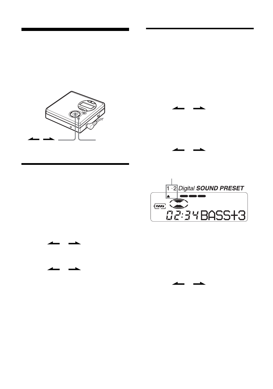 Adjusting treble or bass (digital sound preset), Selecting the sound quality, Adjusting the sound quality | 32 adjusting treble or bass (digital sound preset) | Sony MZ-R410 User Manual | Page 32 / 64