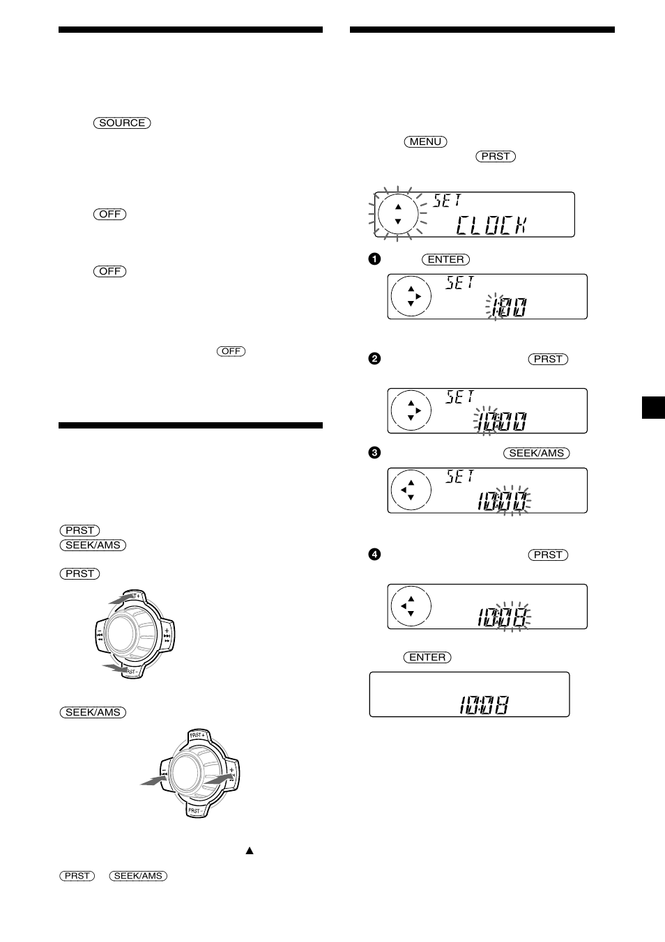 7activación/desactivación de la unidad, Utilización del menú, Ajuste del reloj | Sony CDX-4000R User Manual | Page 31 / 100