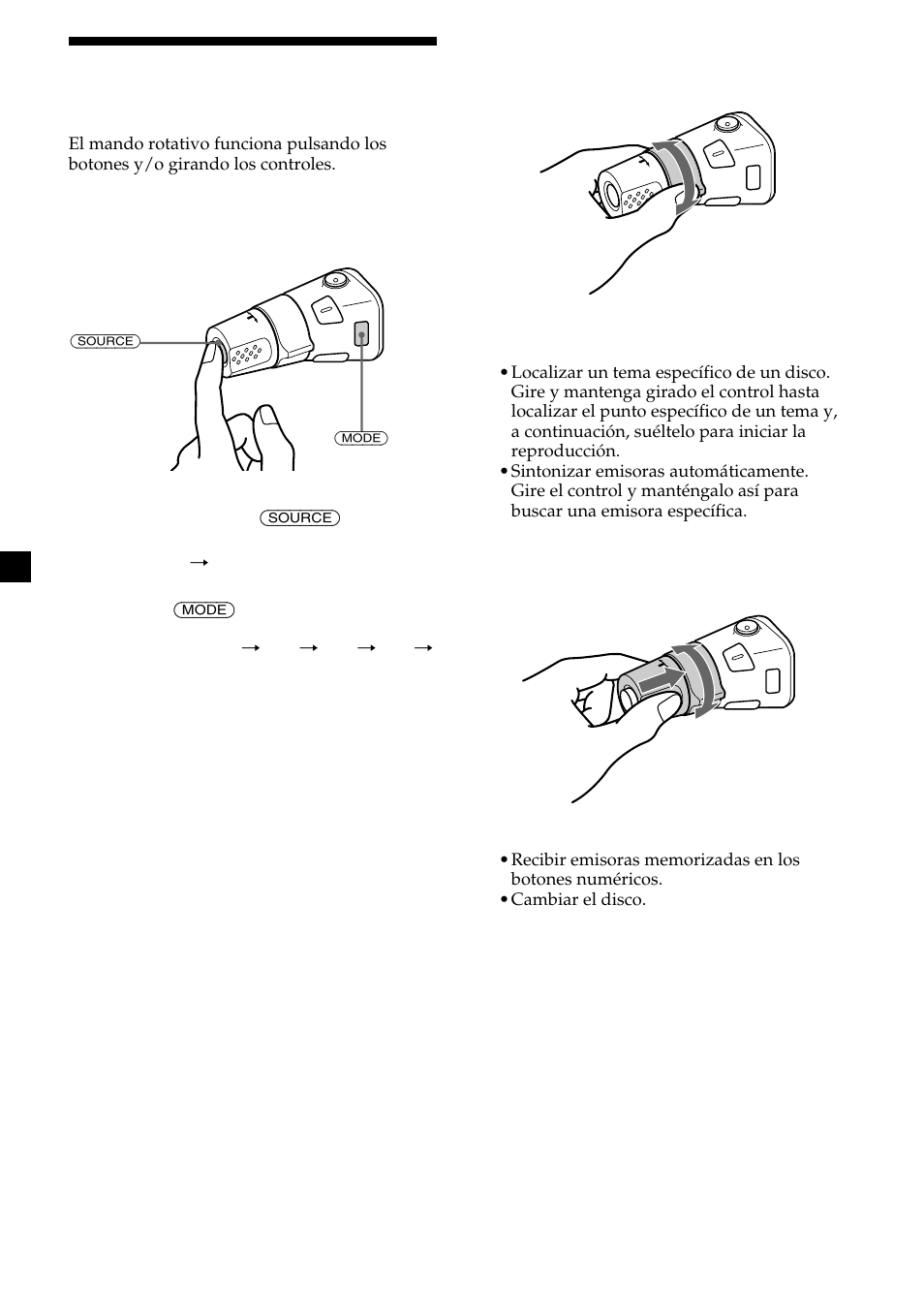 Uso del mando rotativo (opcional) | Sony CDX-4000R User Manual | Page 42 / 100