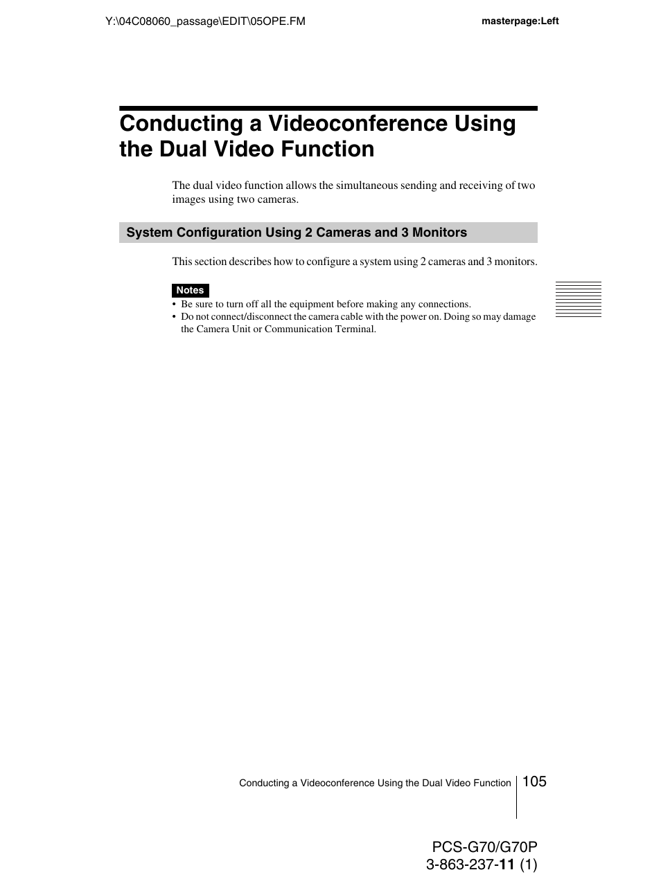 System configuration using 2, Cameras and 3 monitors | Sony PCS-G70P User Manual | Page 105 / 236