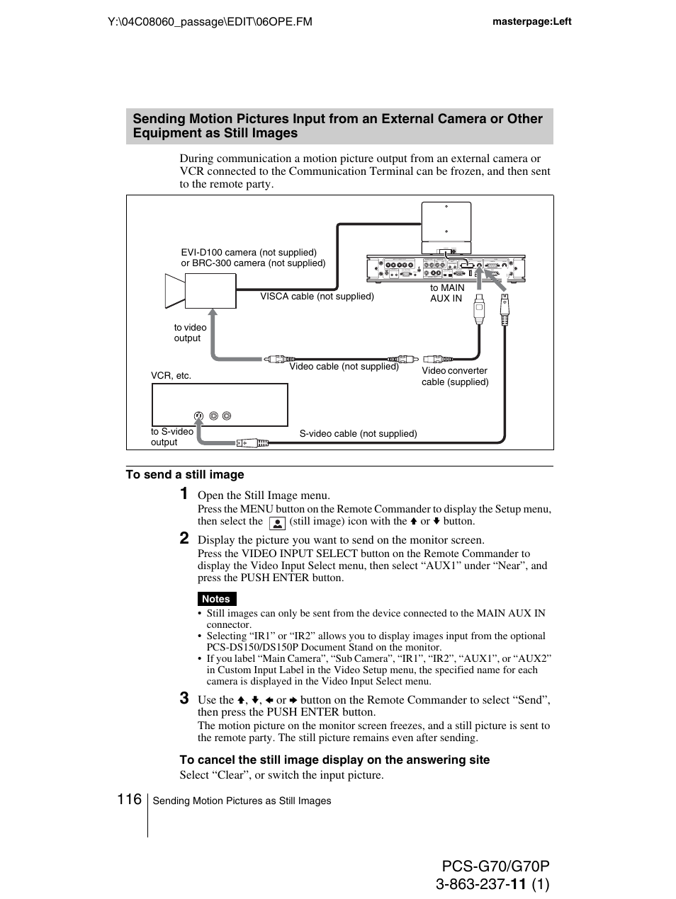 Sending motion pictures input from | Sony PCS-G70P User Manual | Page 116 / 236