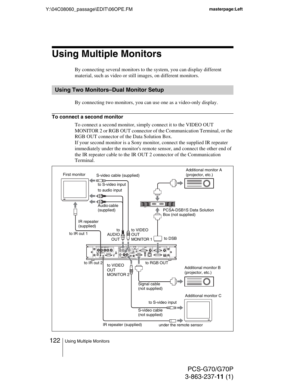 Using multiple monitors, Using two monitors–dual monitor setup, Using two monitors–dual monitor | Setup | Sony PCS-G70P User Manual | Page 122 / 236