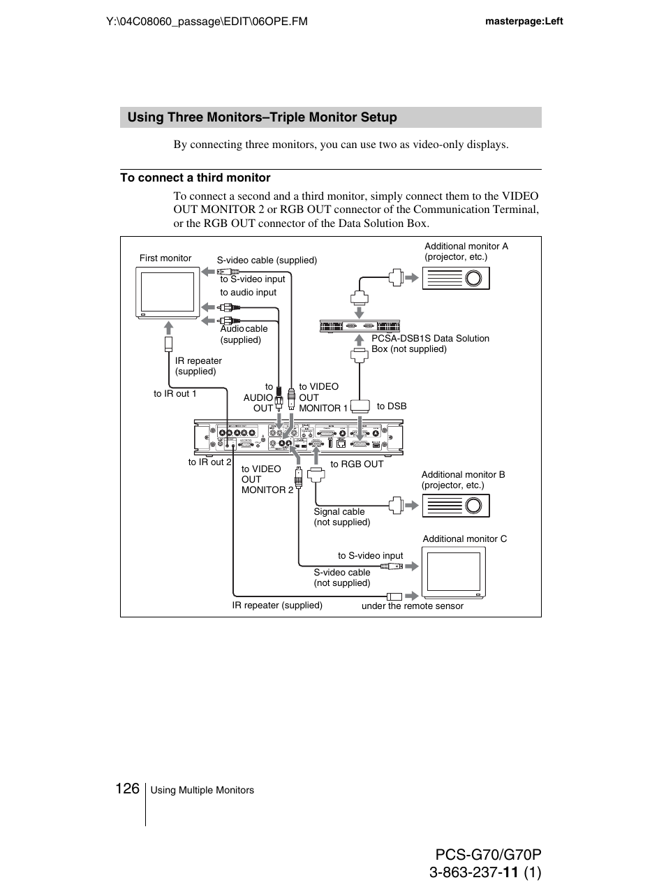 Using three monitors–triple monitor setup, Using three monitors–triple, Monitor setup | Sony PCS-G70P User Manual | Page 126 / 236
