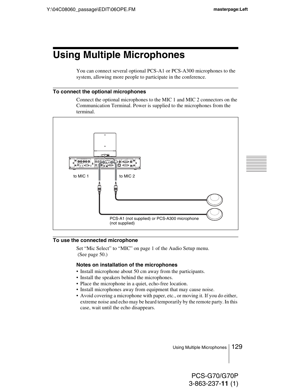 Using multiple microphones | Sony PCS-G70P User Manual | Page 129 / 236
