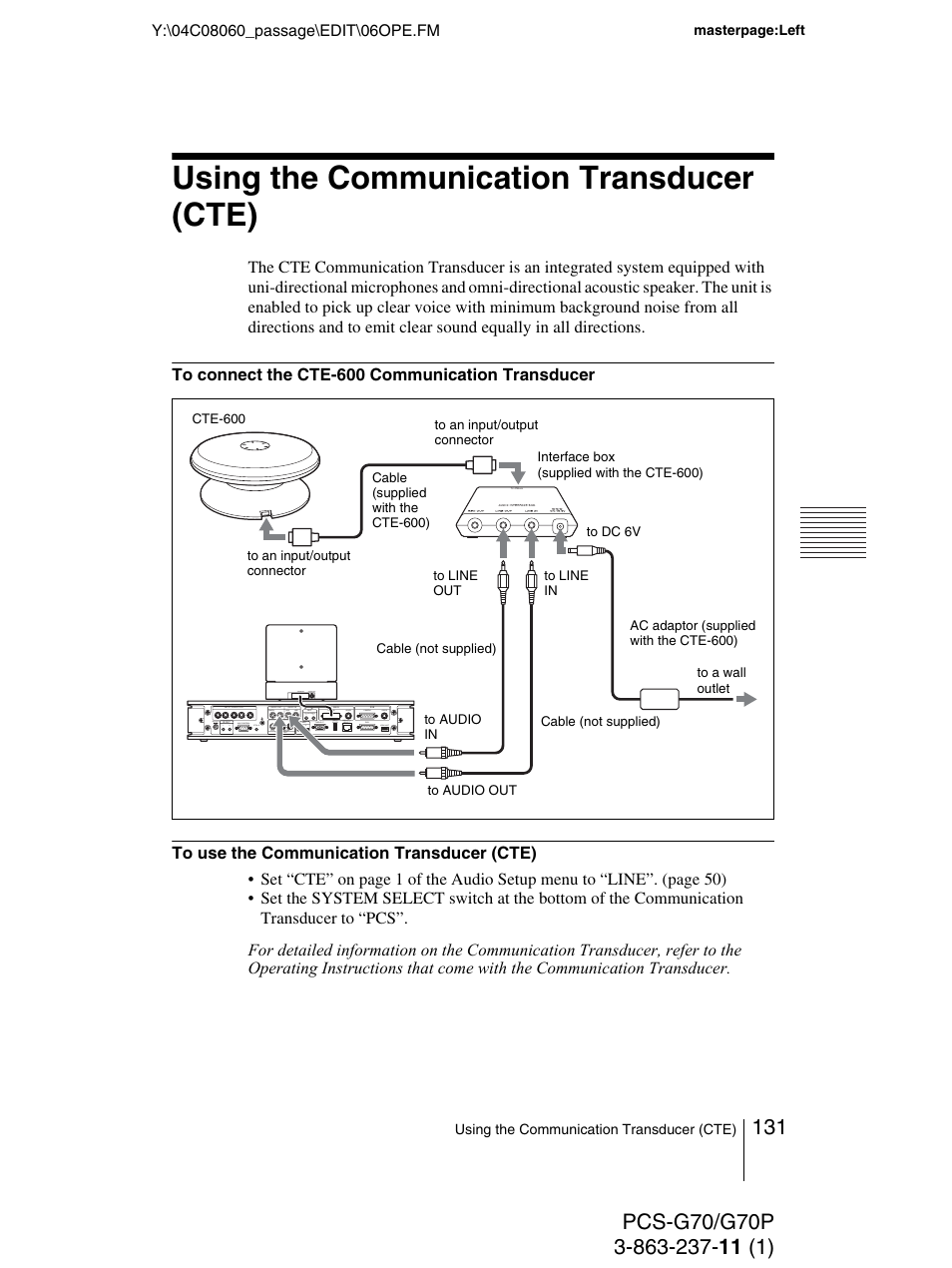 Using the communication transducer (cte) | Sony PCS-G70P User Manual | Page 131 / 236