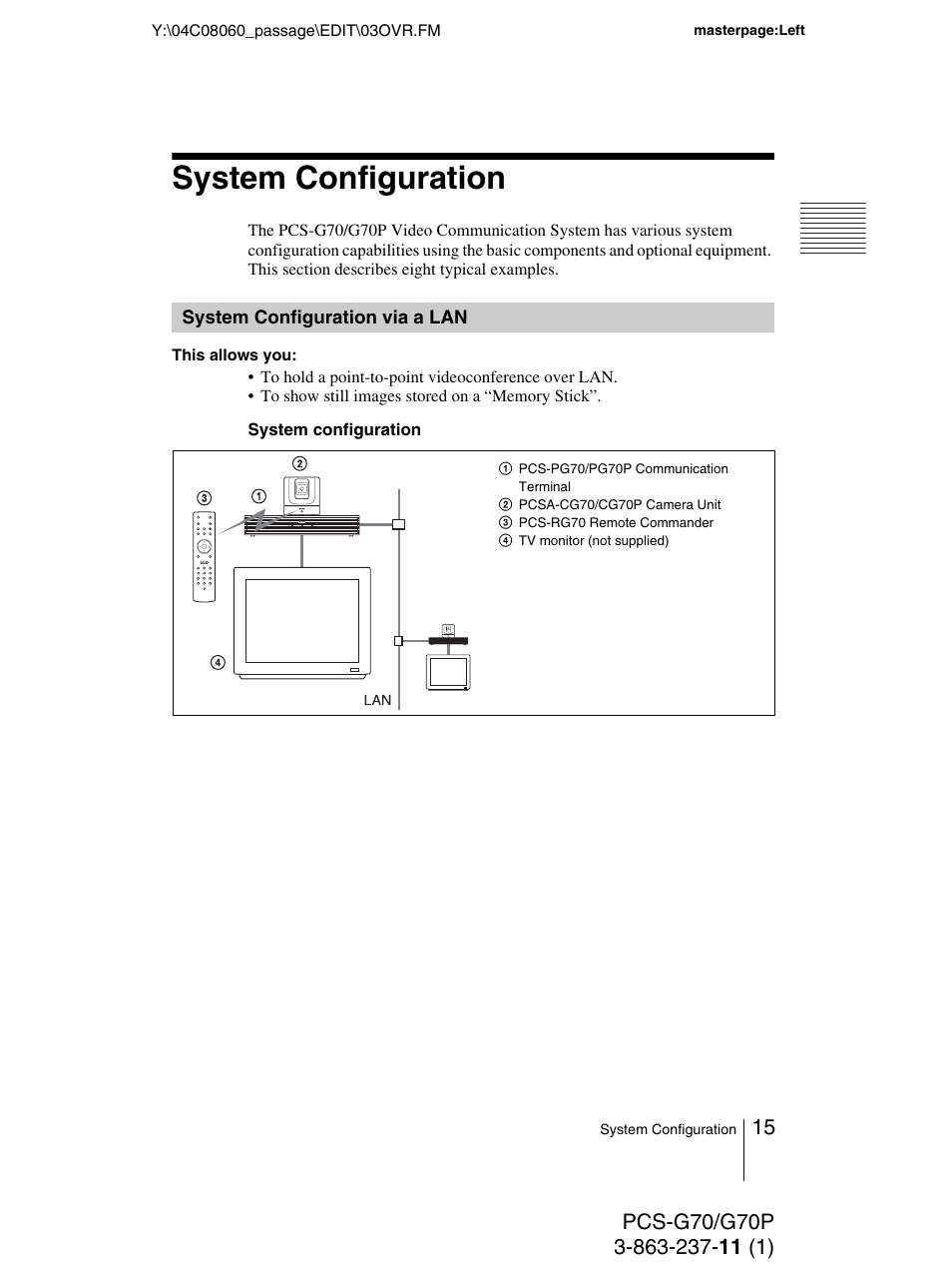 System configuration, System configuration via a lan, System configuration via a | Sony PCS-G70P User Manual | Page 15 / 236