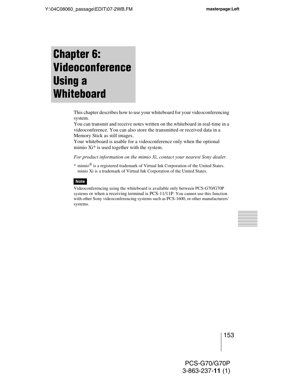 Chapter 6: videoconference using a whiteboard | Sony PCS-G70P User Manual | Page 153 / 236