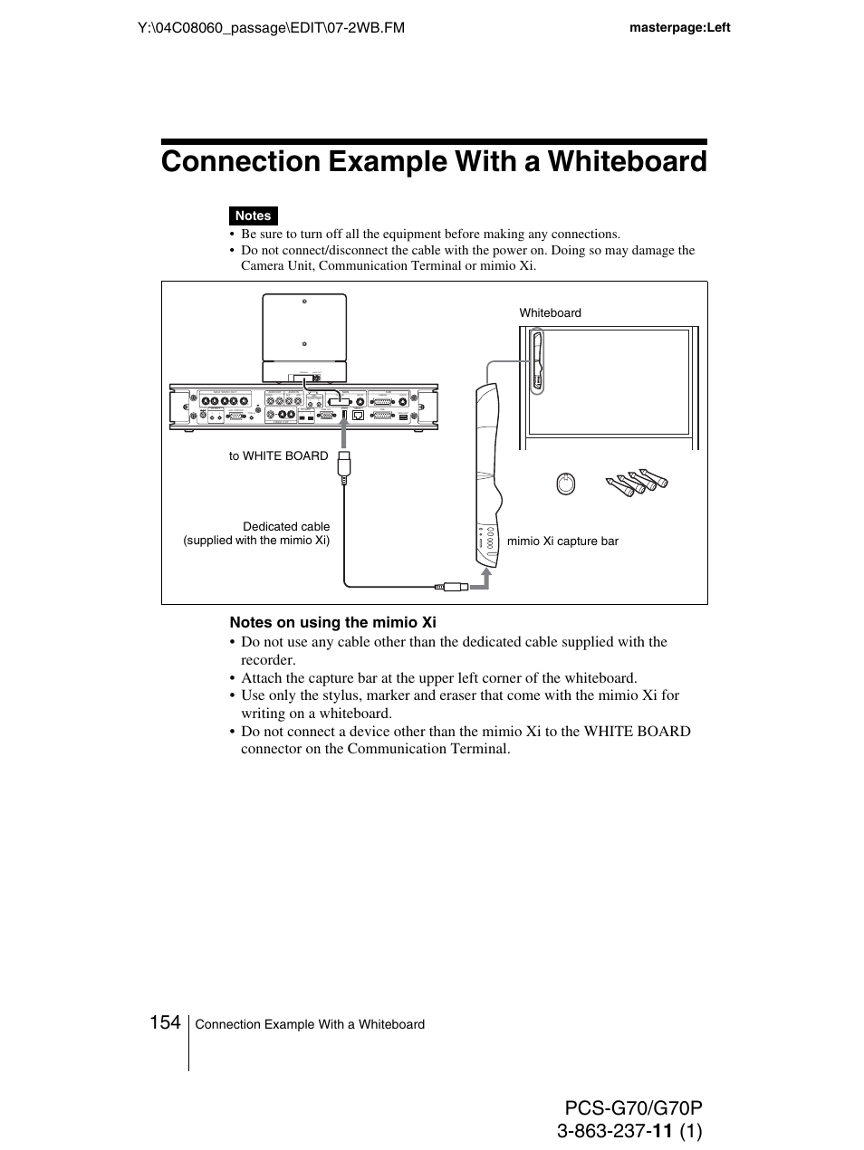 Connection example with a whiteboard, Masterpage:left | Sony PCS-G70P User Manual | Page 154 / 236