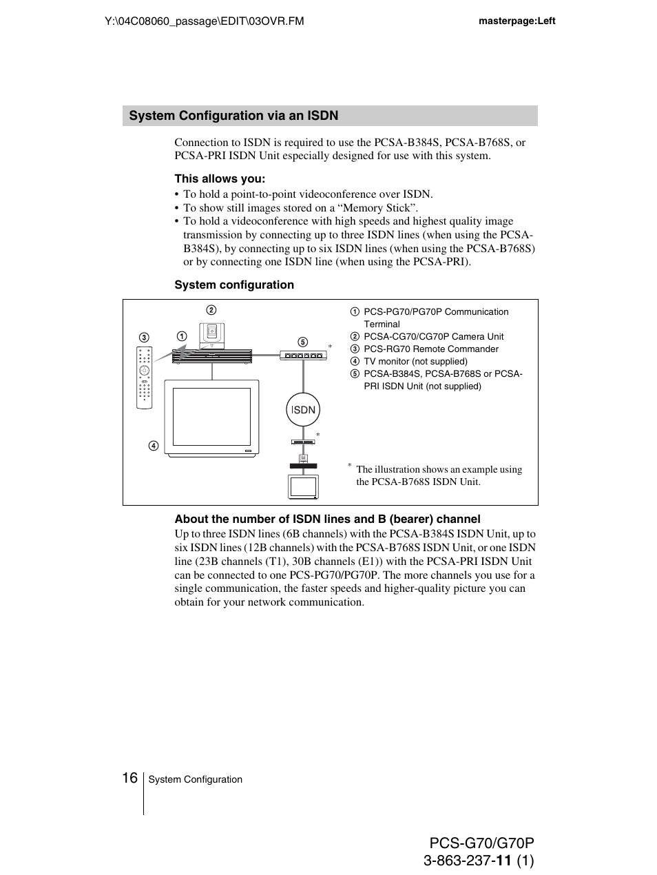 System configuration via an isdn, System configuration via an, Isdn | Sony PCS-G70P User Manual | Page 16 / 236