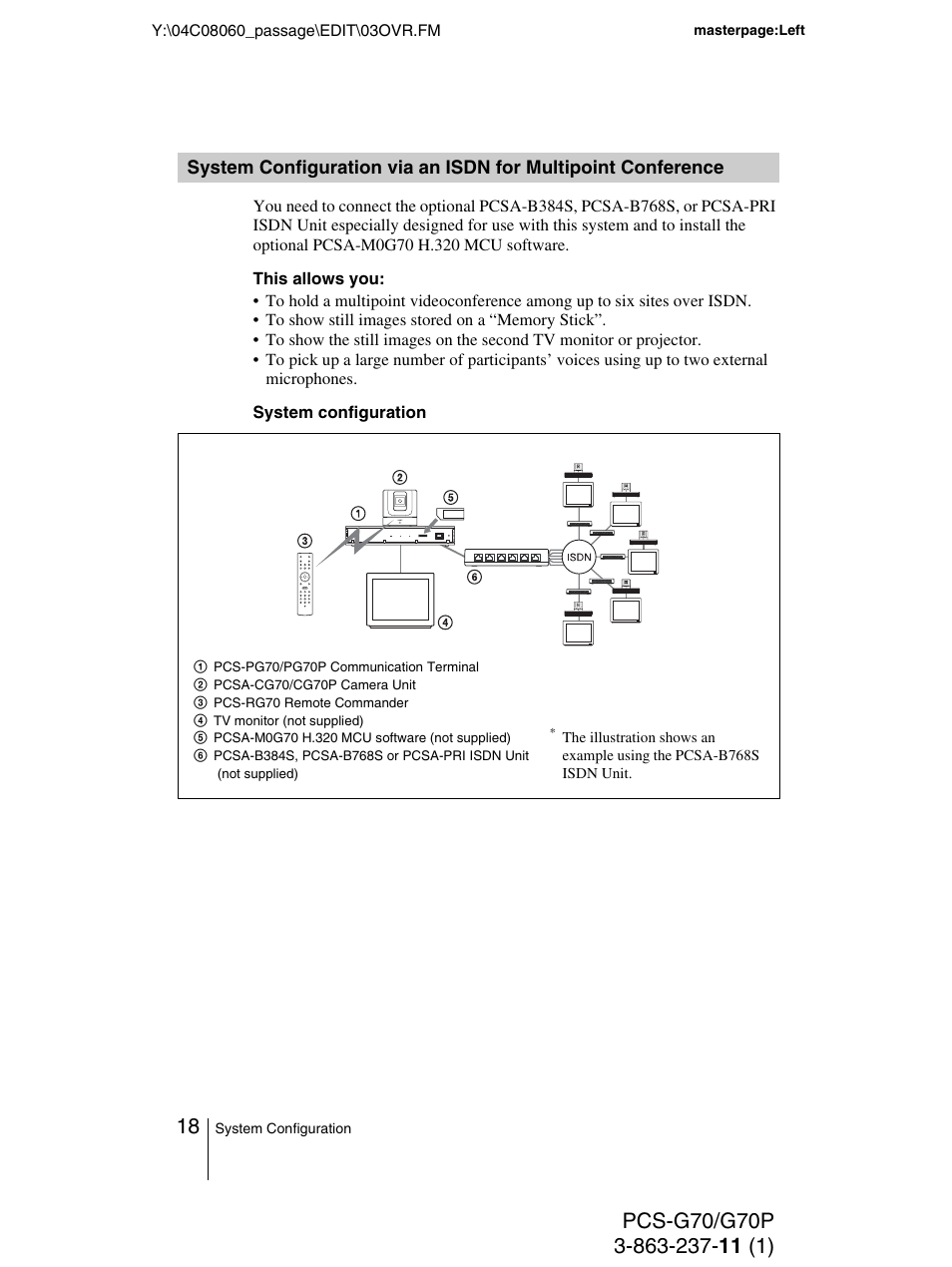 System configuration via an isdn, For multipoint conference | Sony PCS-G70P User Manual | Page 18 / 236