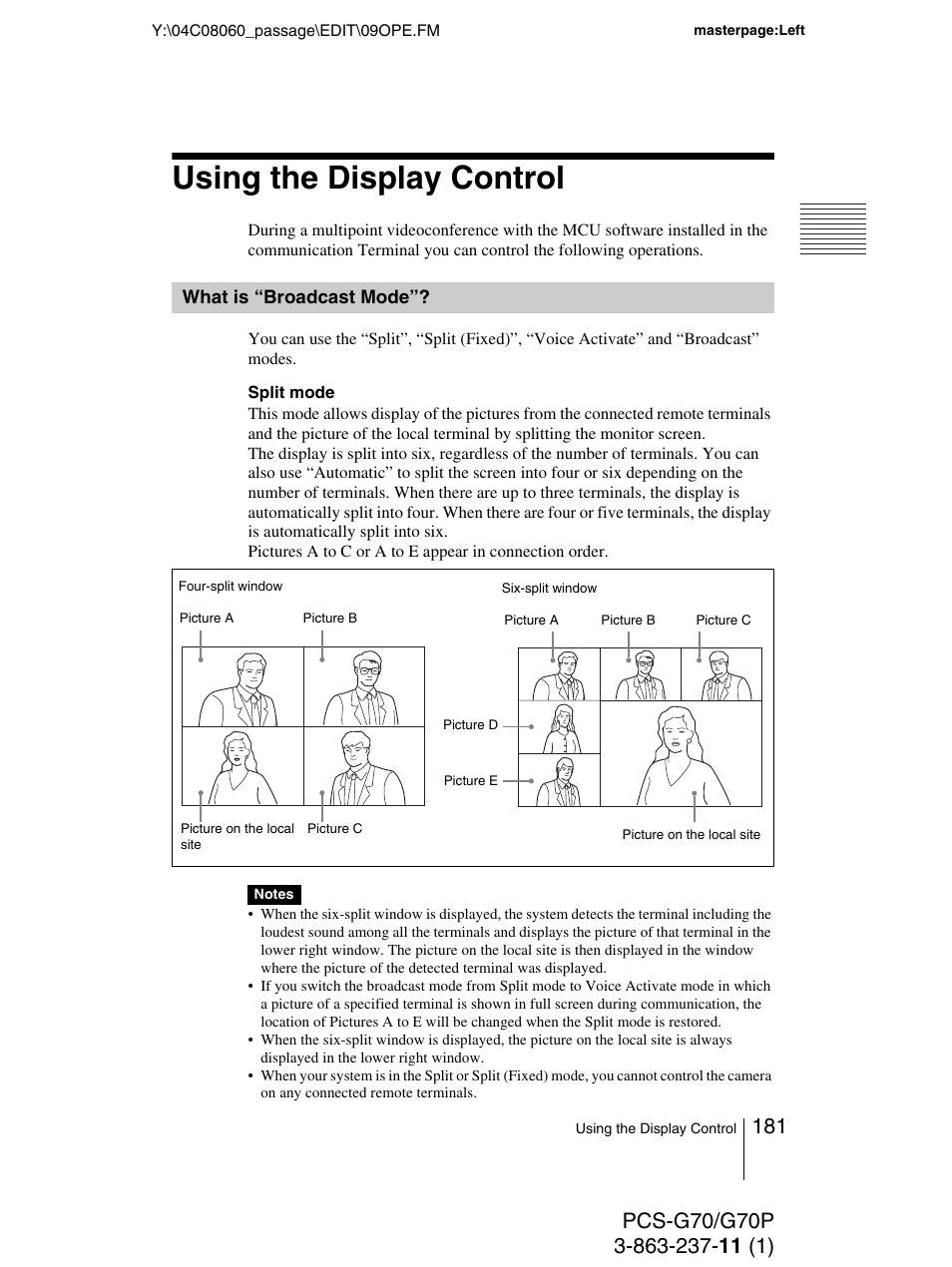 Using the display control, What is “broadcast mode | Sony PCS-G70P User Manual | Page 181 / 236