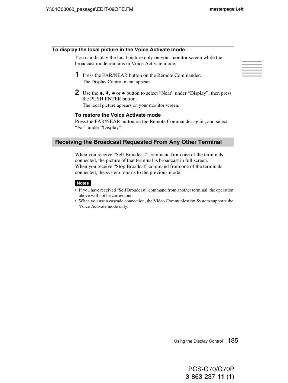 Receiving the broadcast requested, From any other terminal | Sony PCS-G70P User Manual | Page 185 / 236