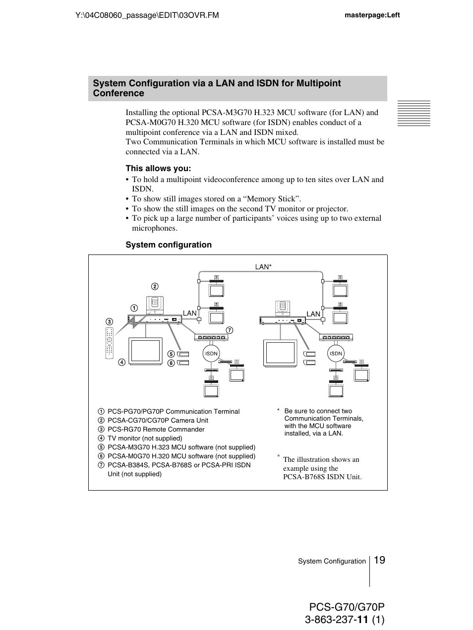 System configuration via a lan, And isdn for multipoint conference | Sony PCS-G70P User Manual | Page 19 / 236