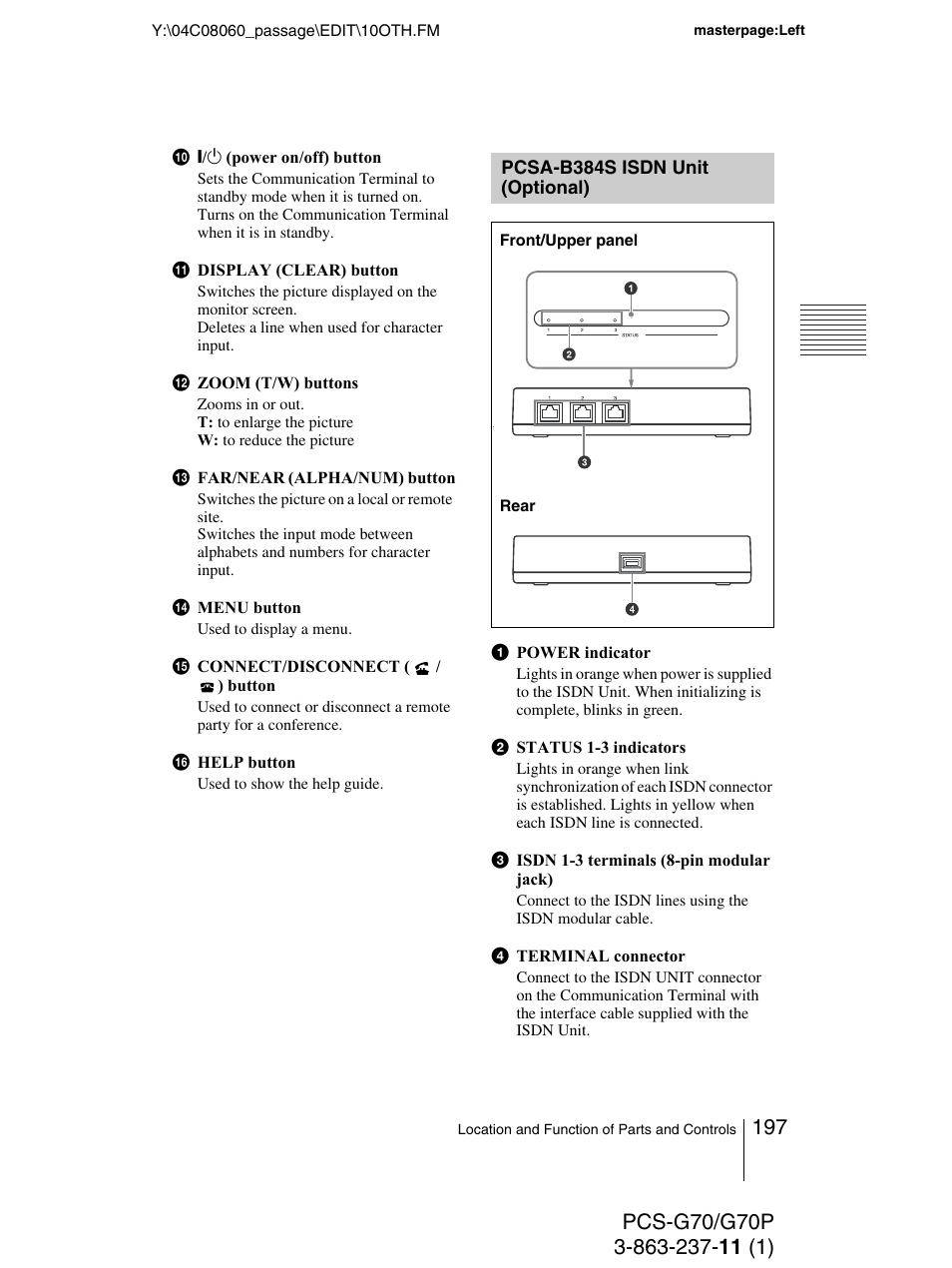 Pcsa-b384s isdn unit (optional), Pcsa-b384s isdn unit, Optional) | Sony PCS-G70P User Manual | Page 197 / 236