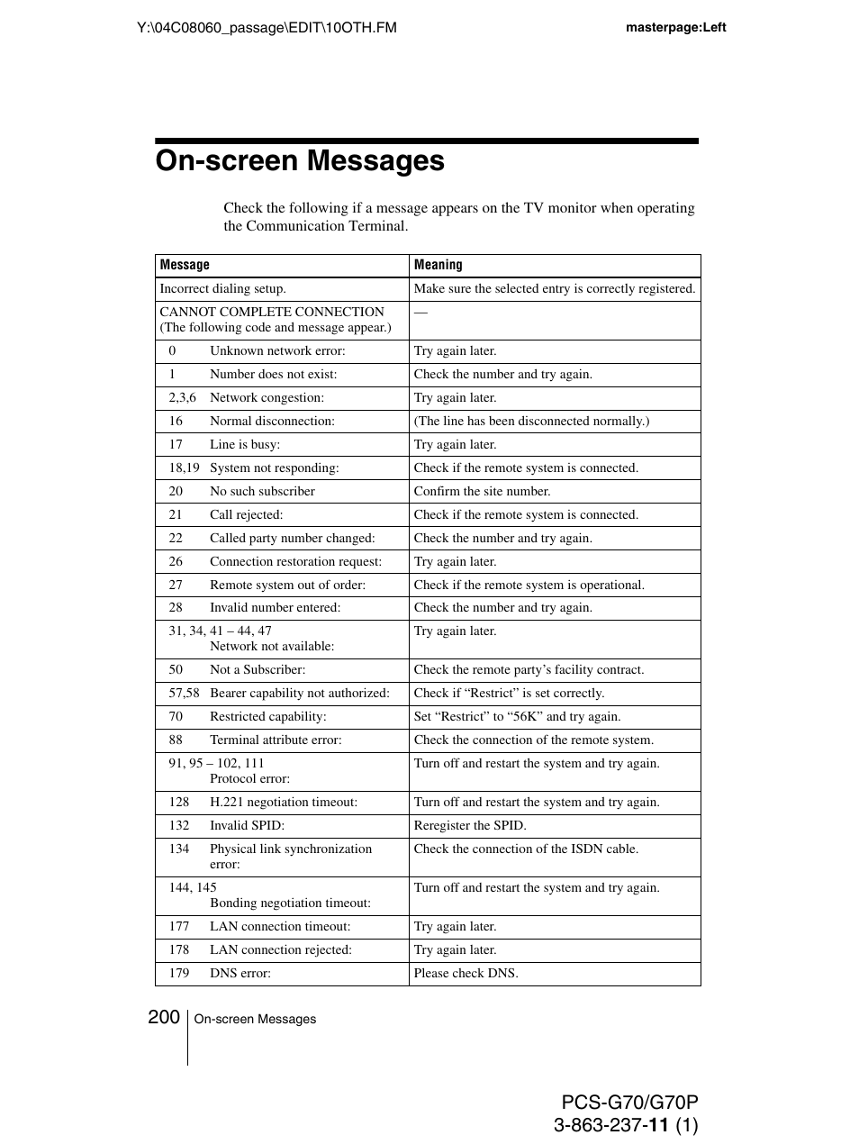 On-screen messages, S, see “on-screen messages” on | Sony PCS-G70P User Manual | Page 200 / 236