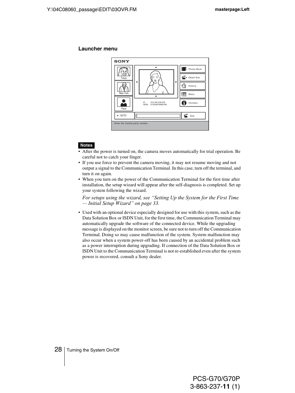 Launcher menu | Sony PCS-G70P User Manual | Page 28 / 236