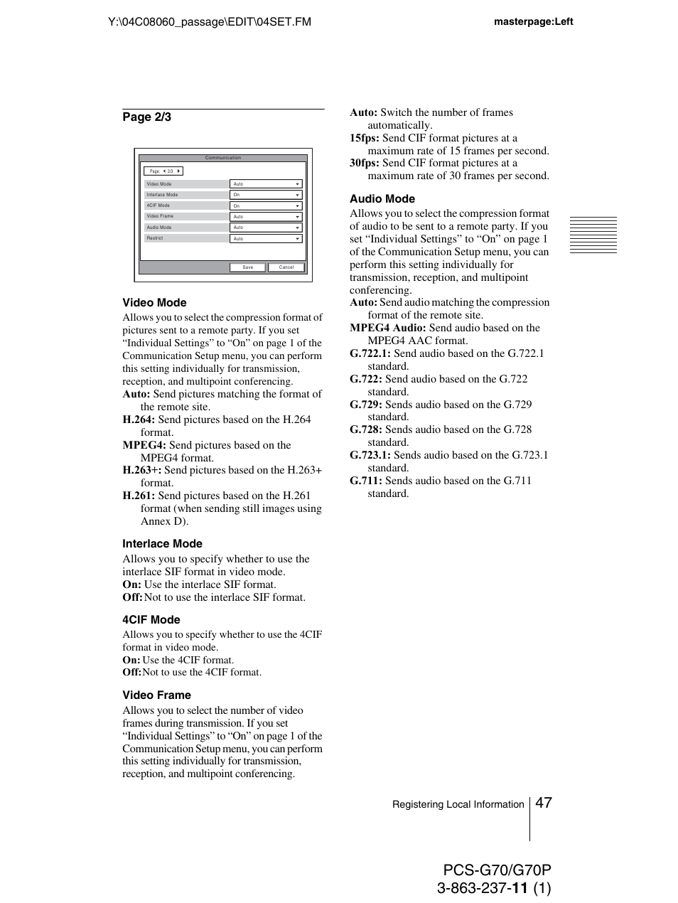 Sony PCS-G70P User Manual | Page 47 / 236