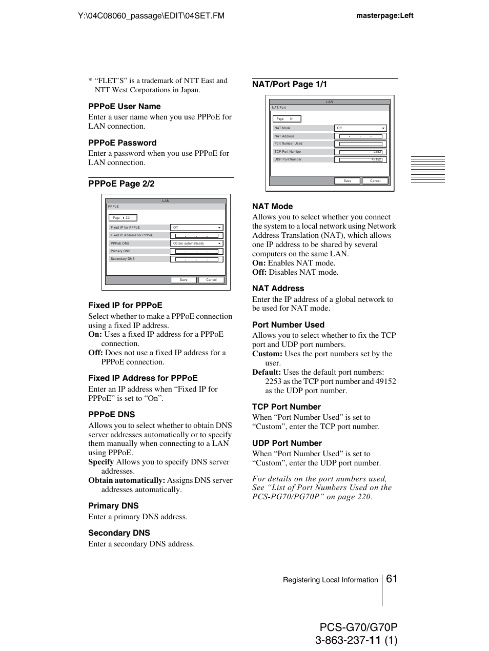 Sony PCS-G70P User Manual | Page 61 / 236