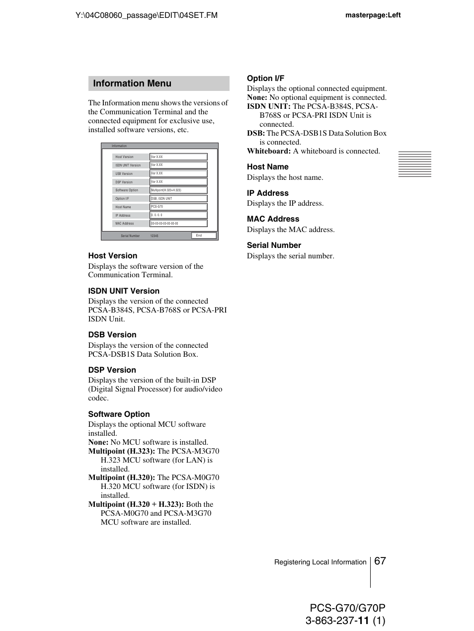 Information menu | Sony PCS-G70P User Manual | Page 67 / 236