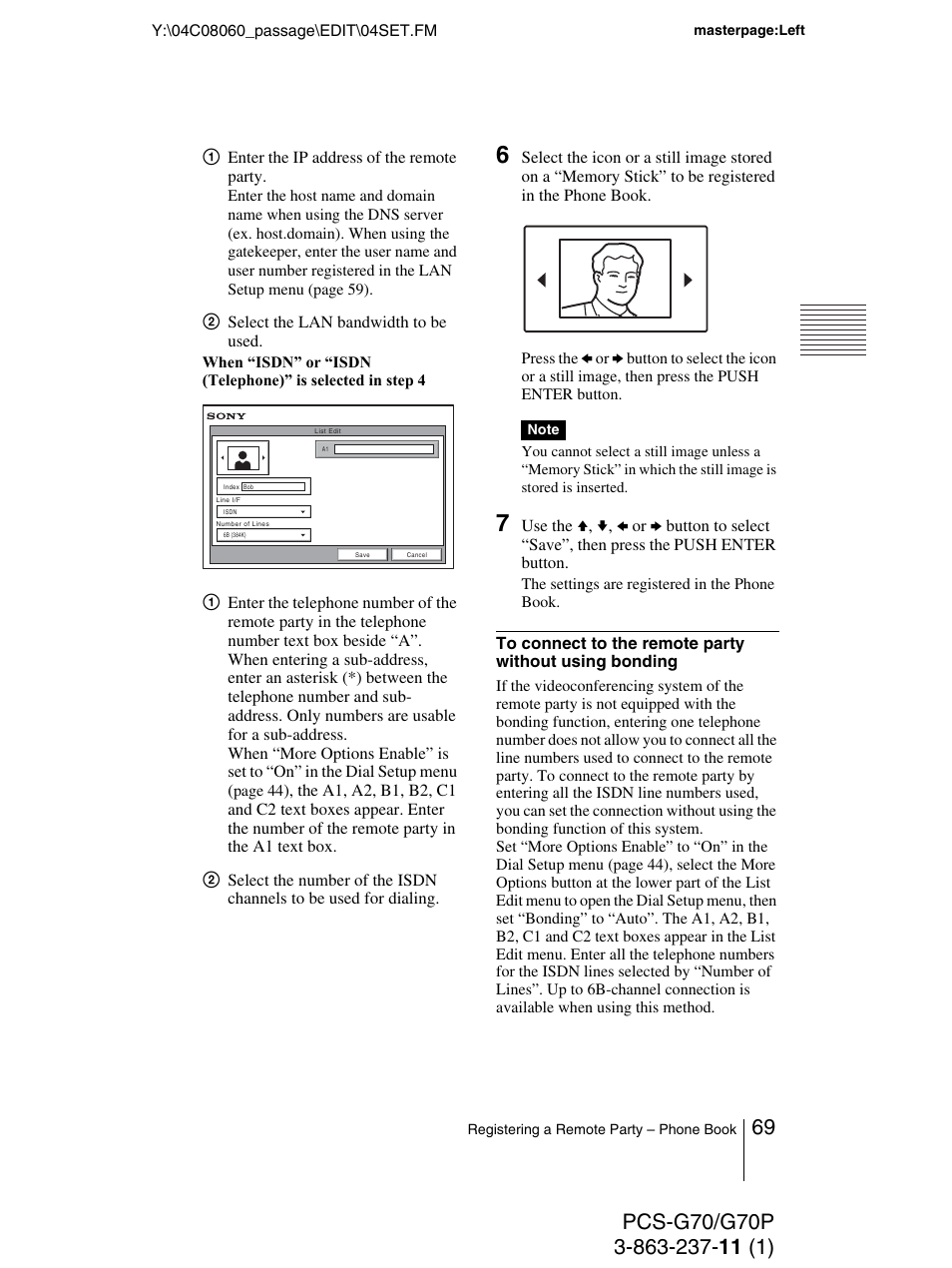 Sony PCS-G70P User Manual | Page 69 / 236