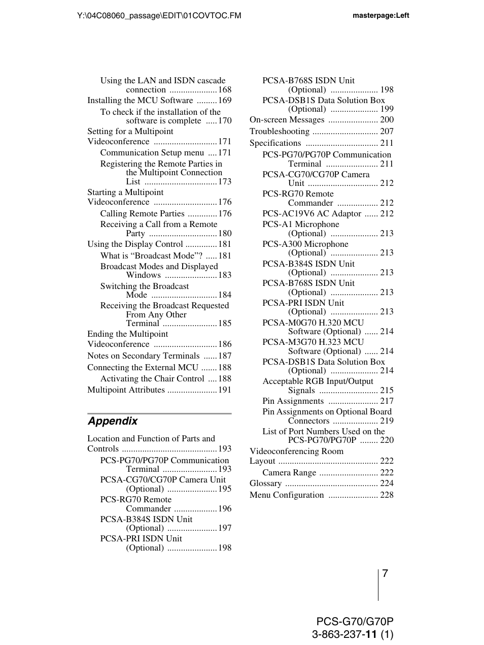 Appendix | Sony PCS-G70P User Manual | Page 7 / 236