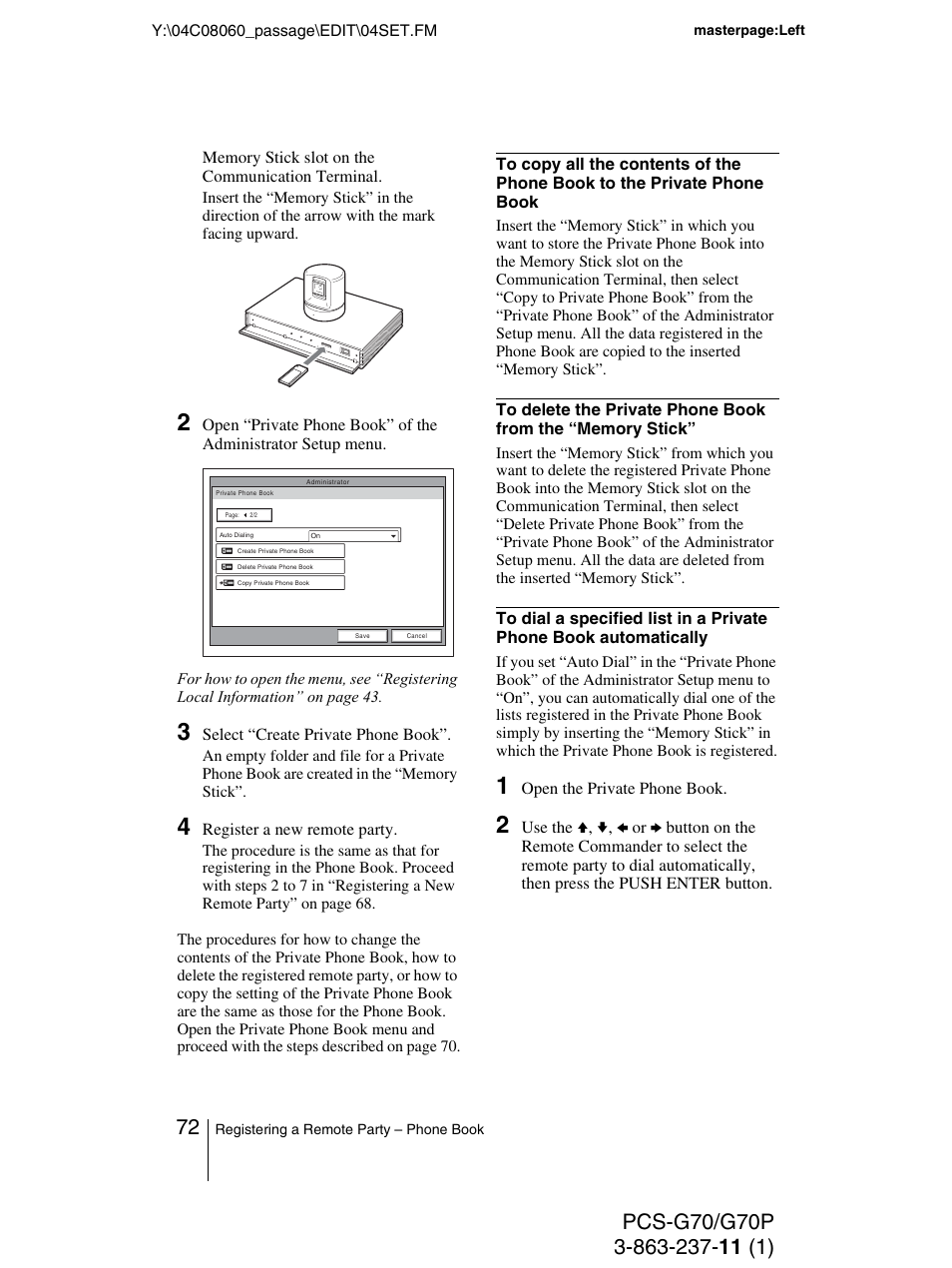 Sony PCS-G70P User Manual | Page 72 / 236