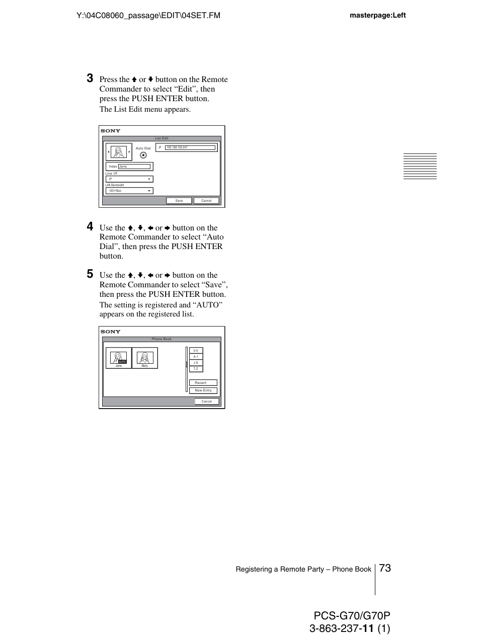 Sony PCS-G70P User Manual | Page 73 / 236