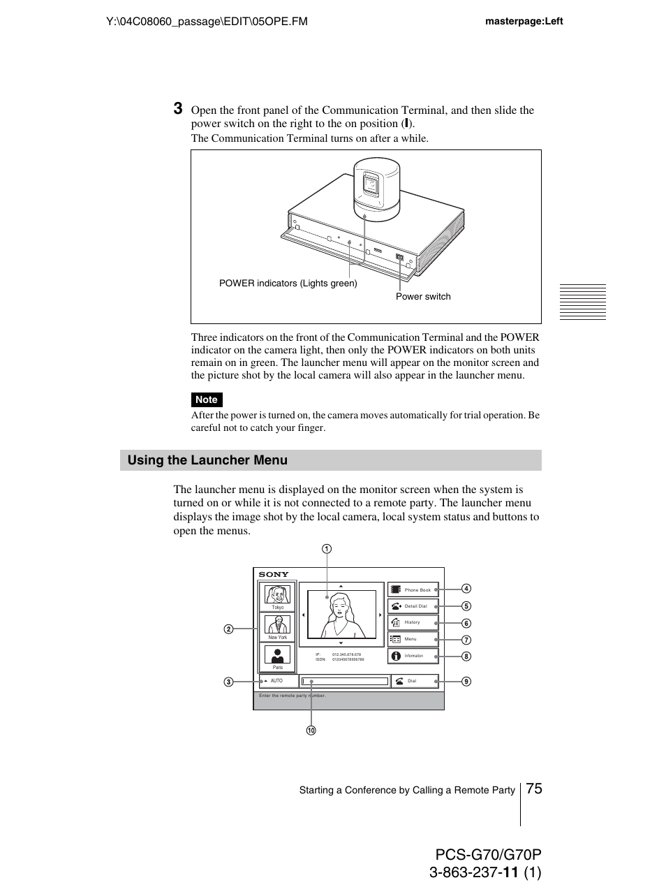 Using the launcher menu | Sony PCS-G70P User Manual | Page 75 / 236