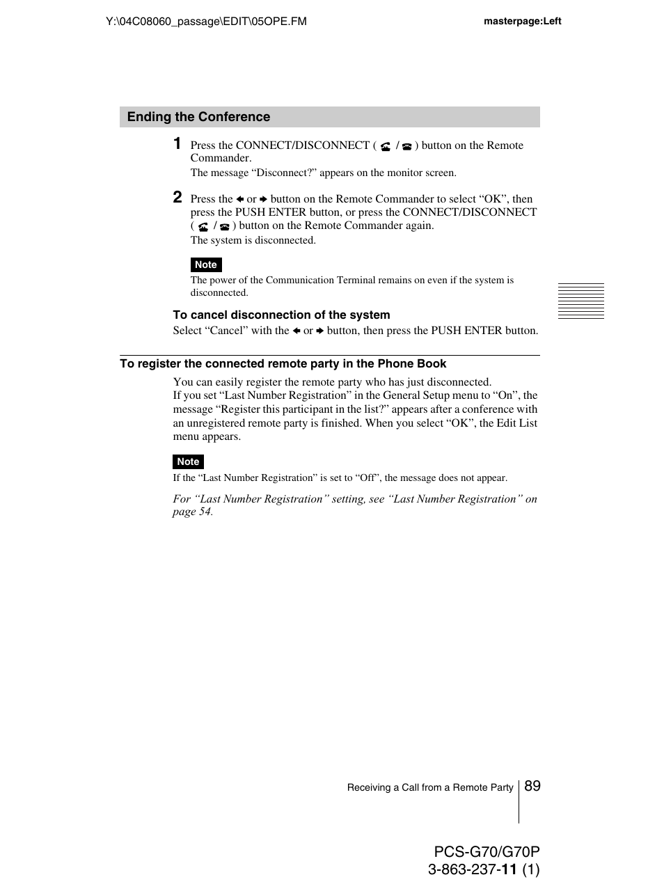 Ending the conference | Sony PCS-G70P User Manual | Page 89 / 236