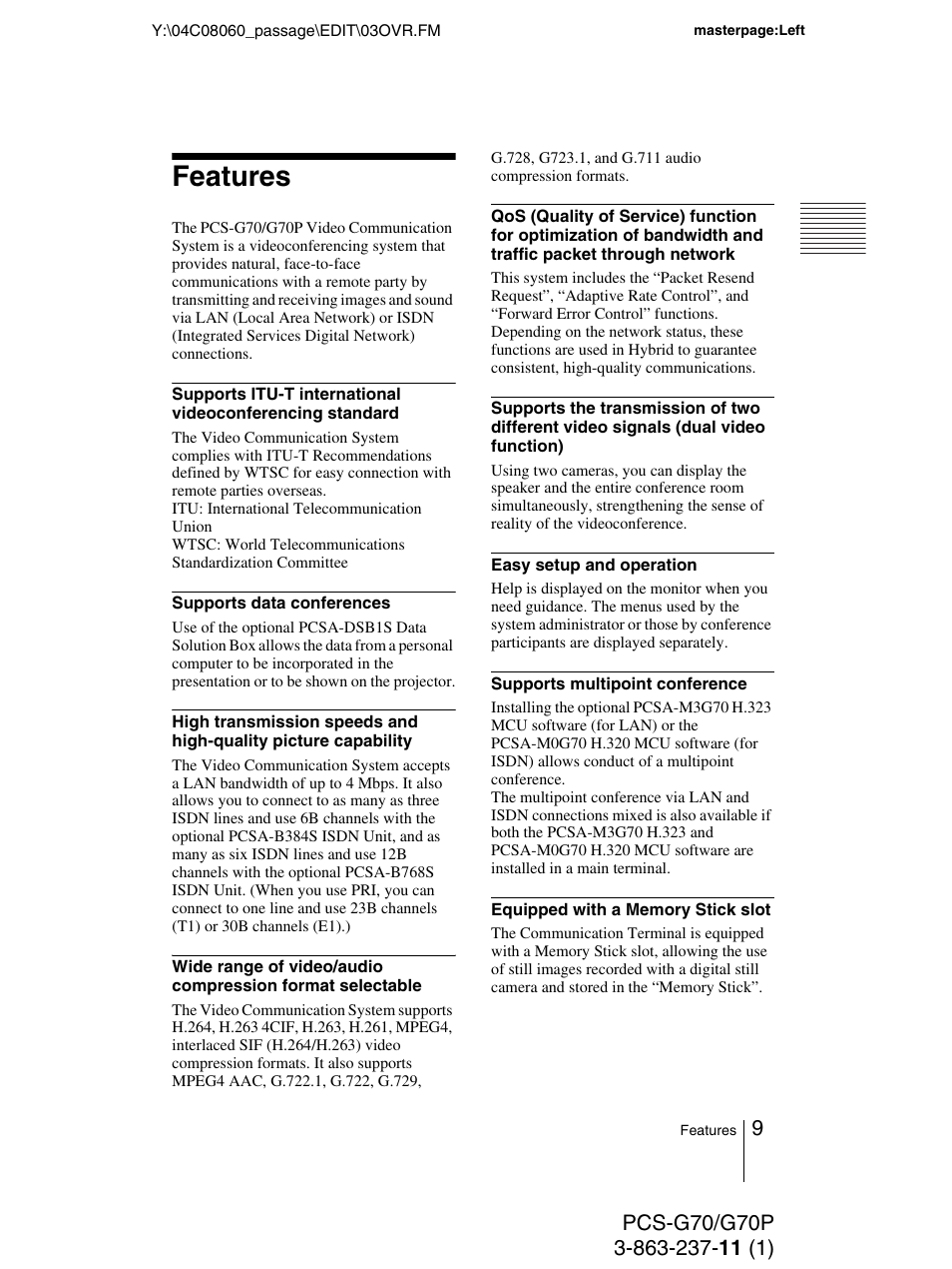 Features | Sony PCS-G70P User Manual | Page 9 / 236