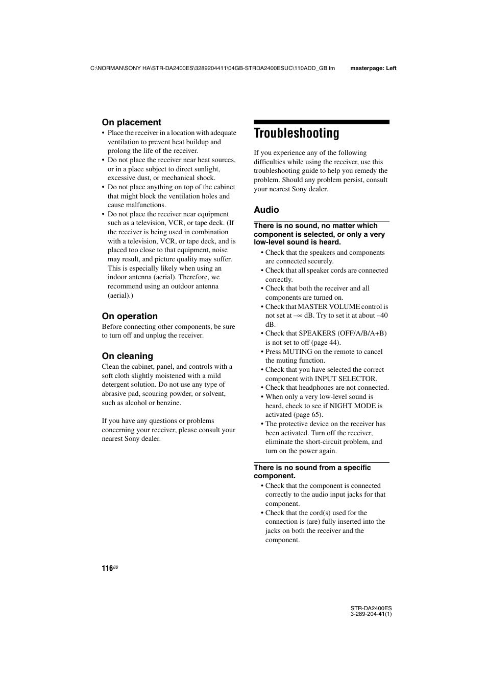 Troubleshooting | Sony 3-289-204-41(1) User Manual | Page 116 / 128