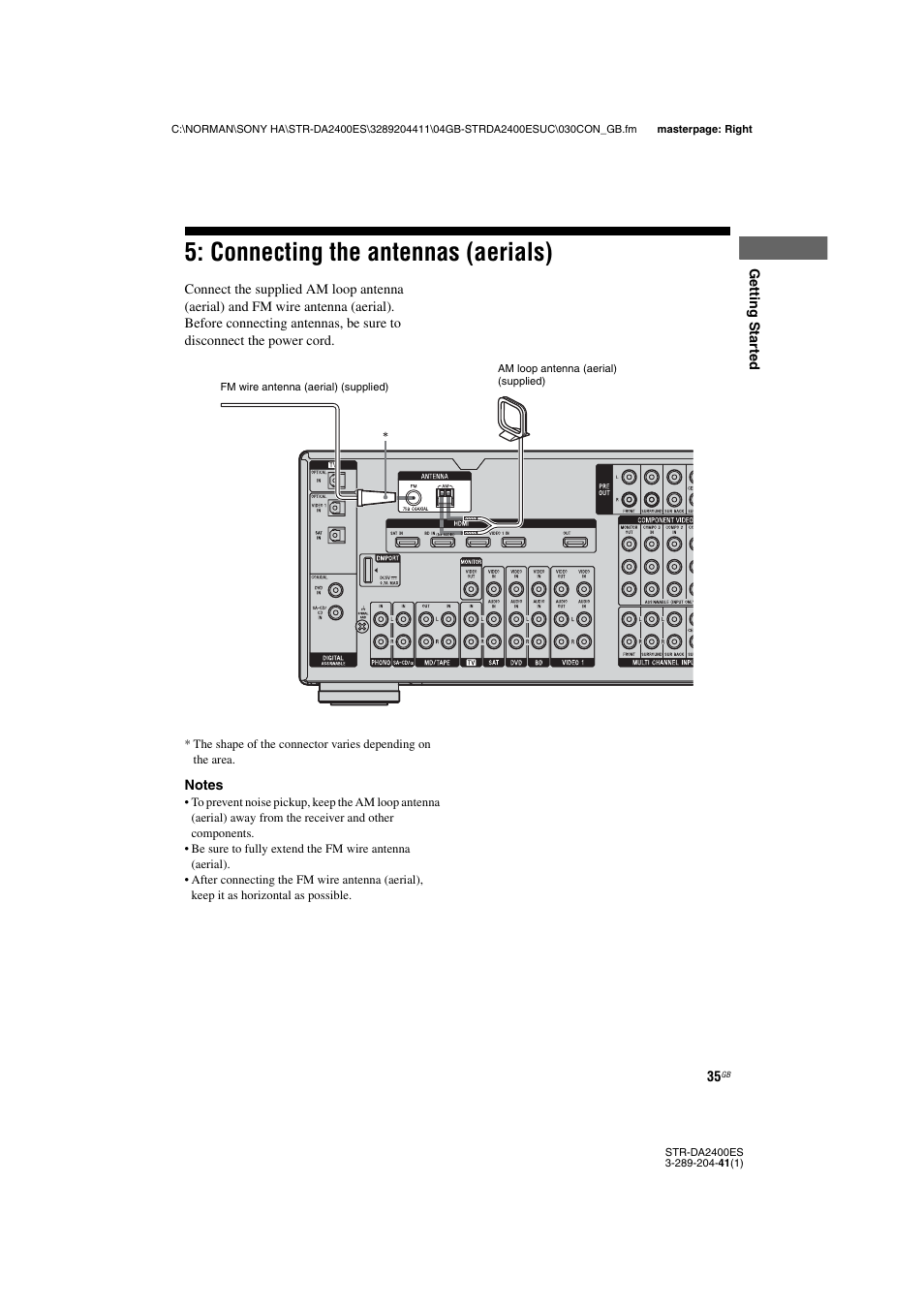 Connecting the antennas (aerials) | Sony 3-289-204-41(1) User Manual | Page 35 / 128