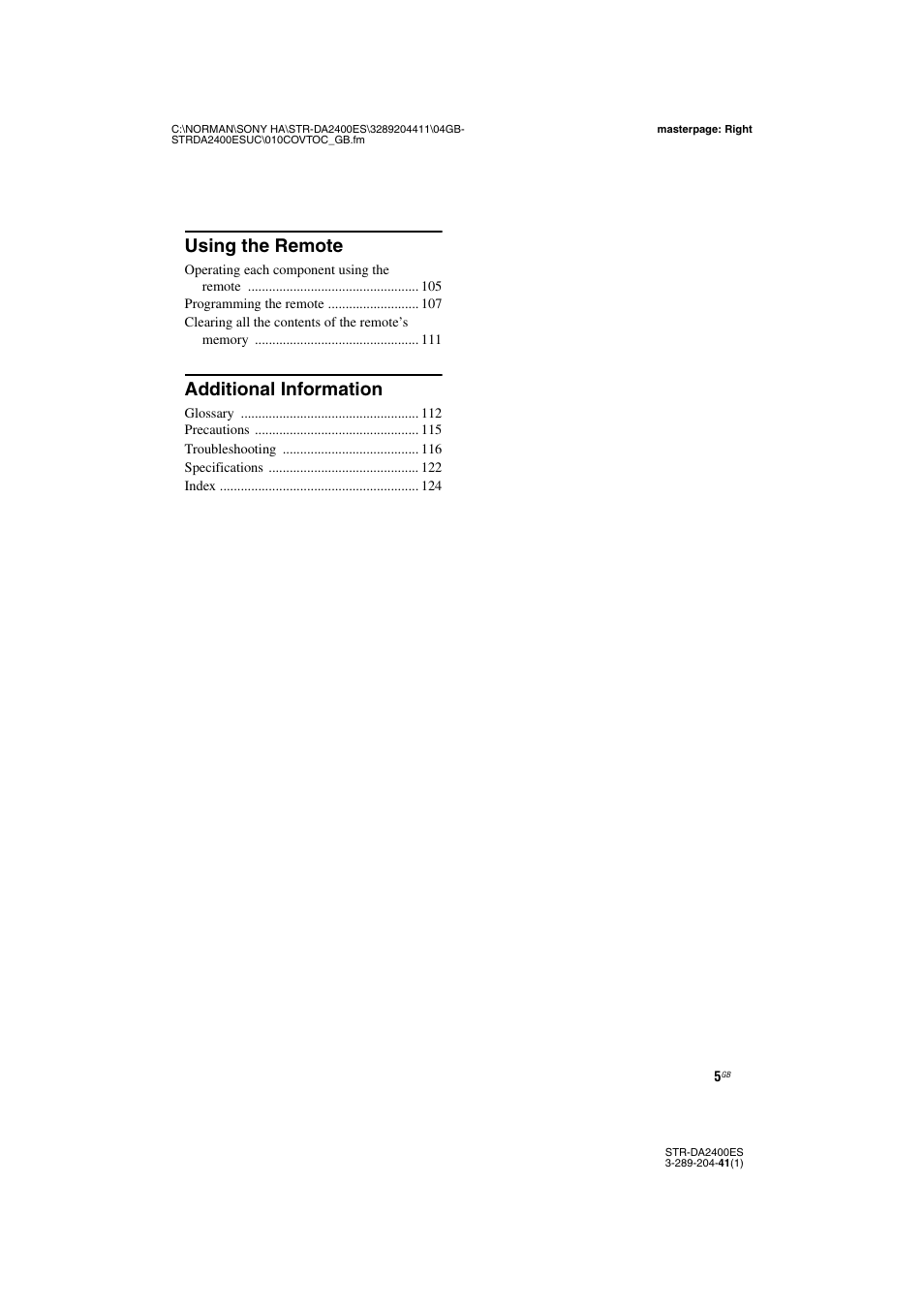 Using the remote, Additional information | Sony 3-289-204-41(1) User Manual | Page 5 / 128