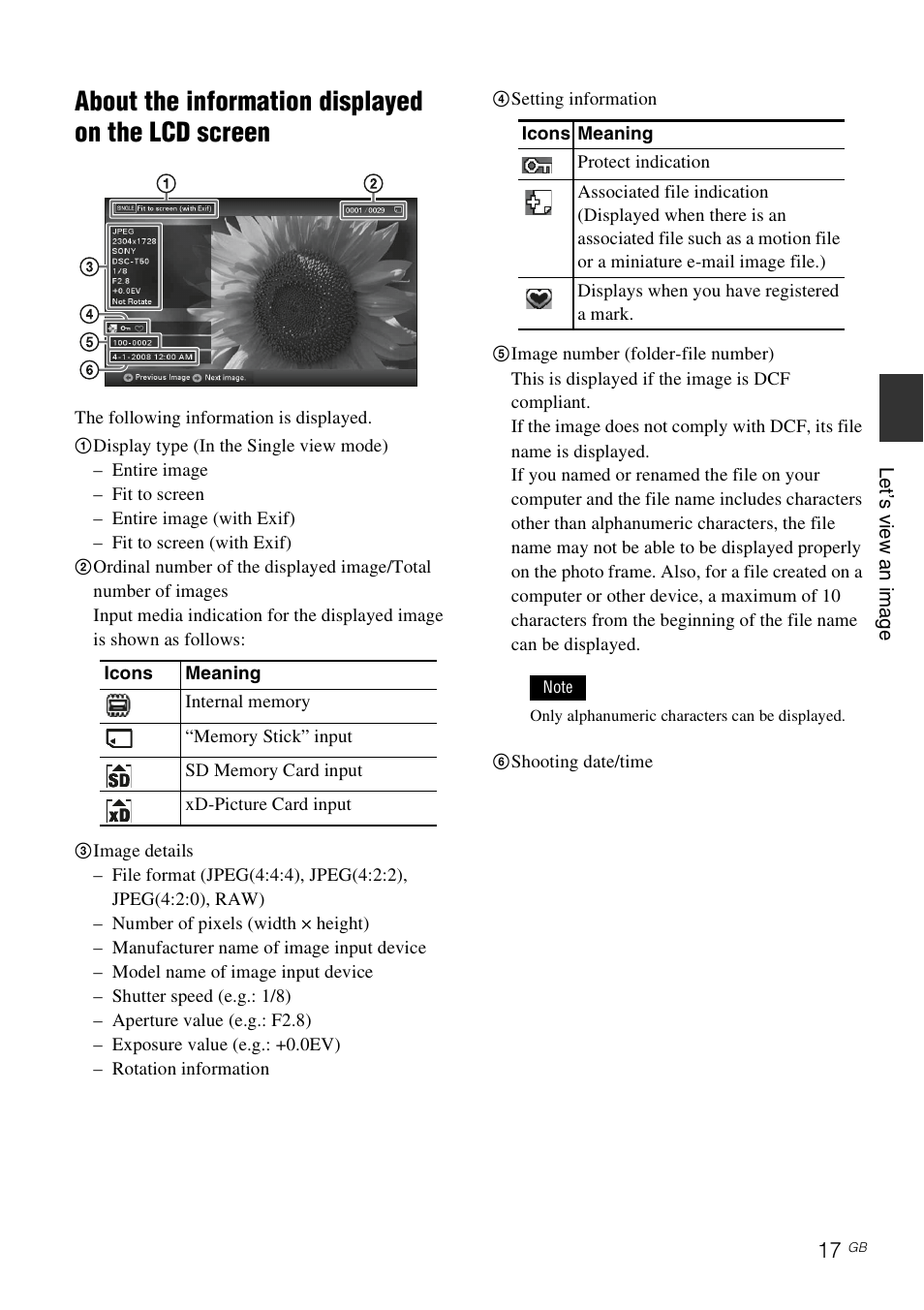 About the information displayed on the lcd screen | Sony S-Frame DPF-X95 User Manual | Page 17 / 32