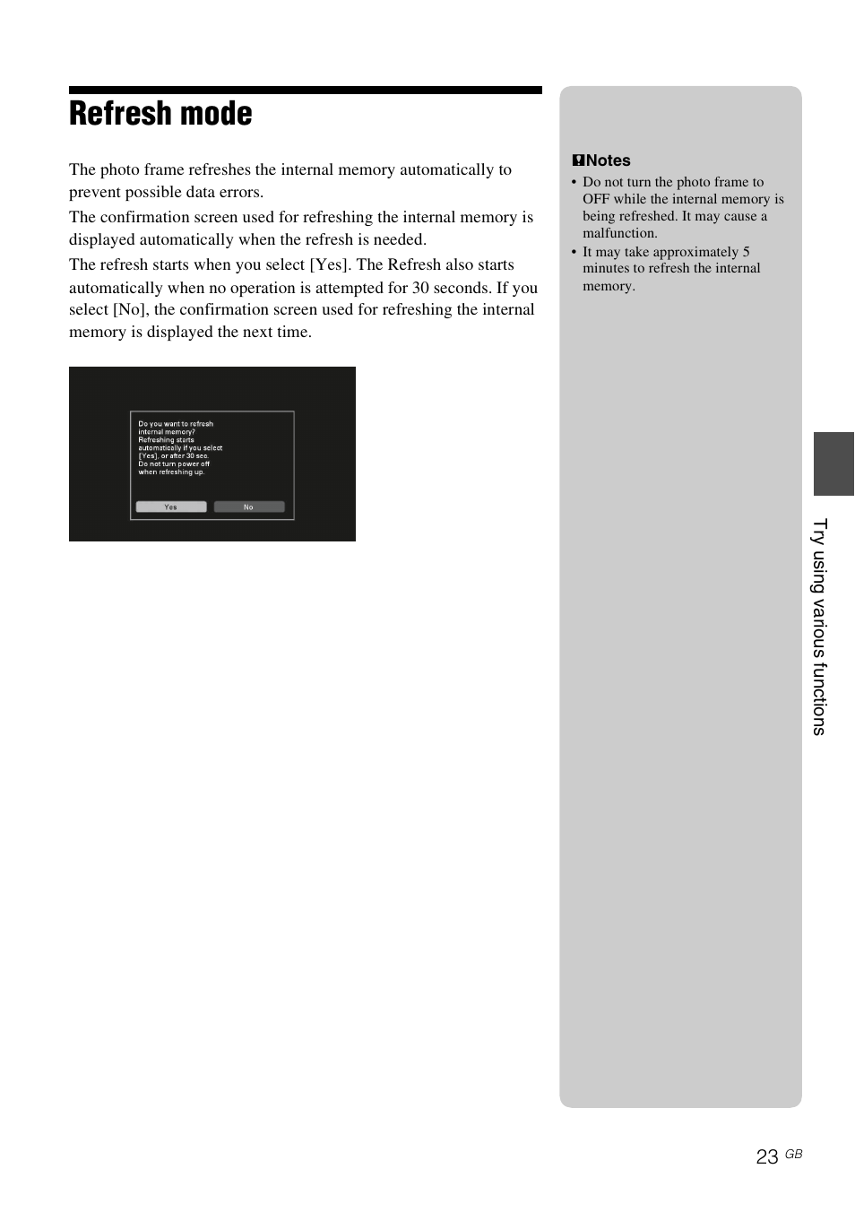 Refresh mode | Sony S-Frame DPF-X95 User Manual | Page 23 / 32