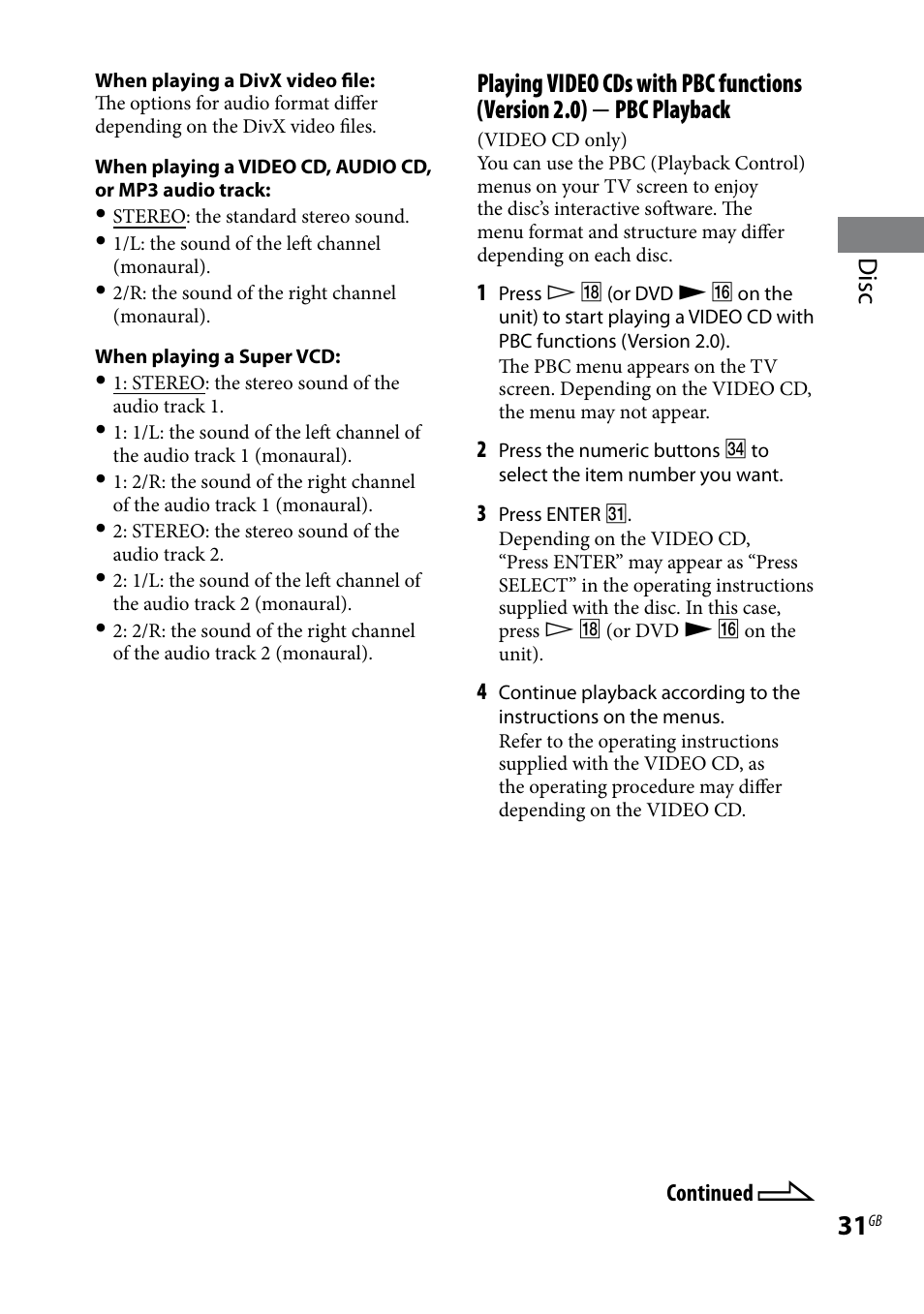 Disc | Sony CMT-DH30 User Manual | Page 31 / 112