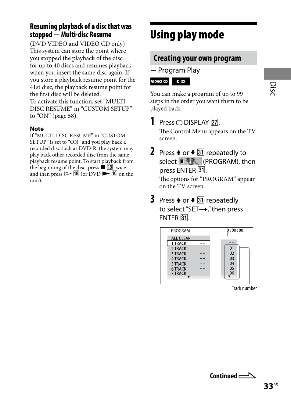 Using play mode, Creating your own program | Sony CMT-DH30 User Manual | Page 33 / 112