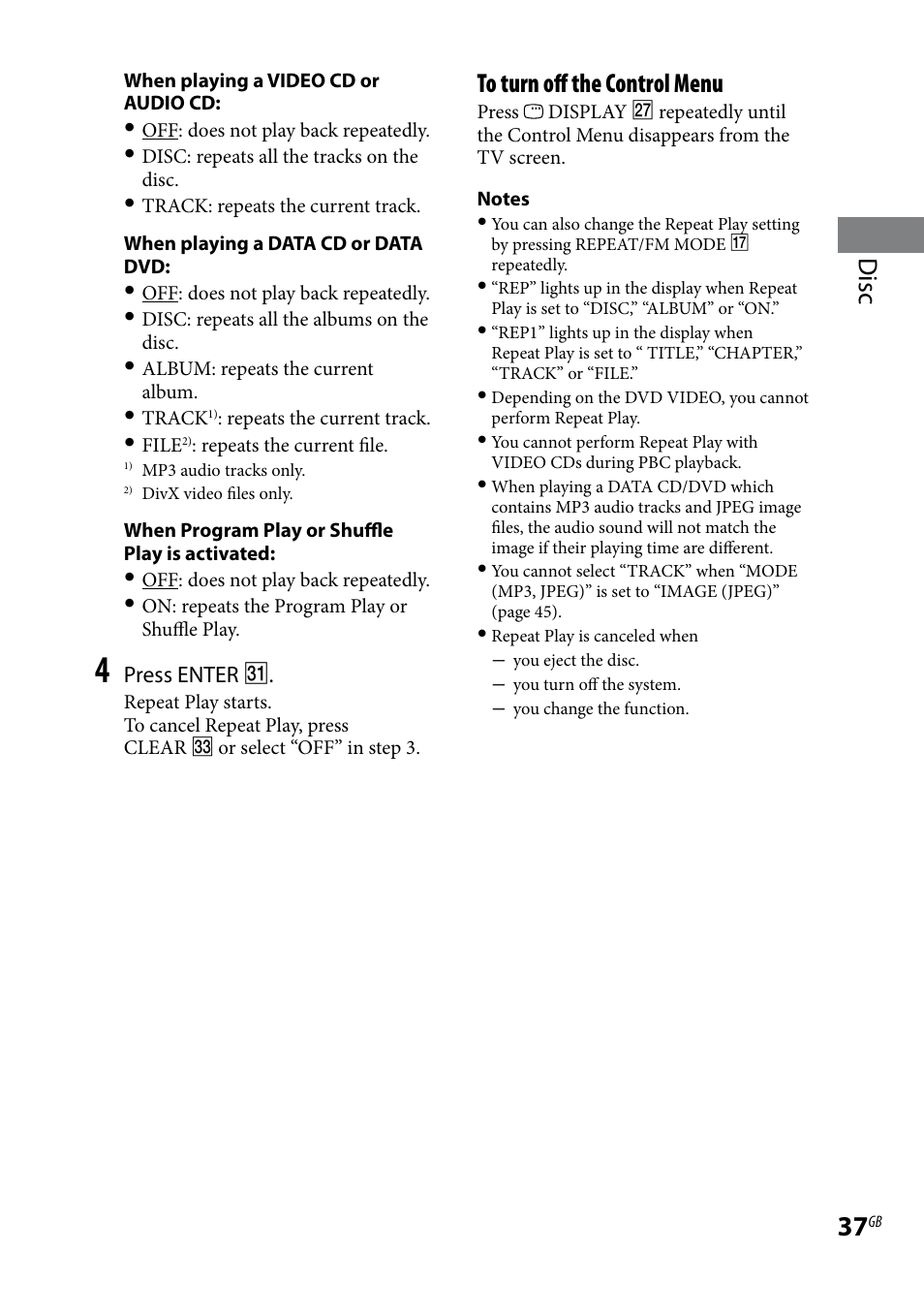 Disc | Sony CMT-DH30 User Manual | Page 37 / 112