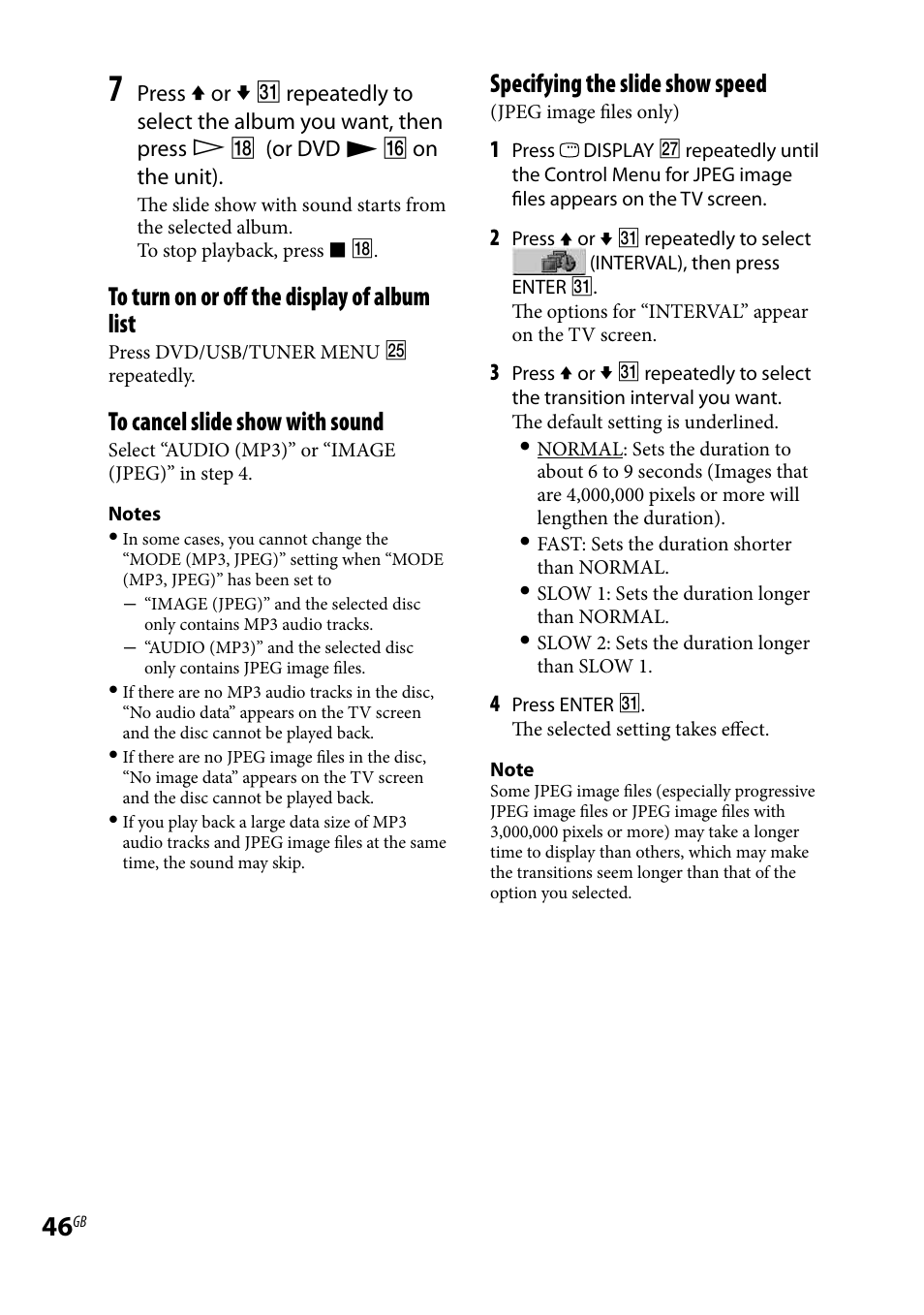 Specifying the slide show speed | Sony CMT-DH30 User Manual | Page 46 / 112