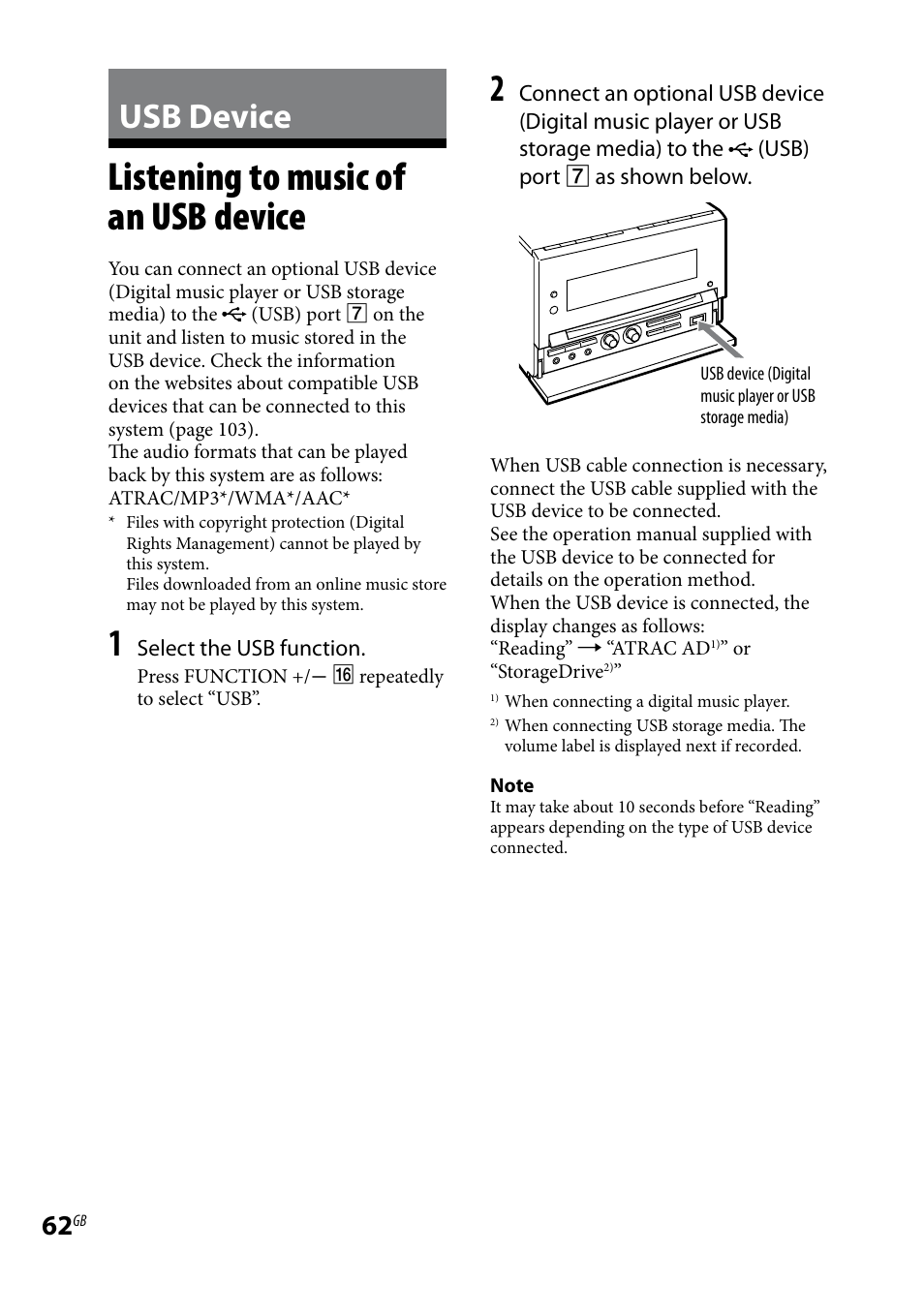 Usb device, Listening to music of an usb device, Listening to music of | An usb device | Sony CMT-DH30 User Manual | Page 62 / 112