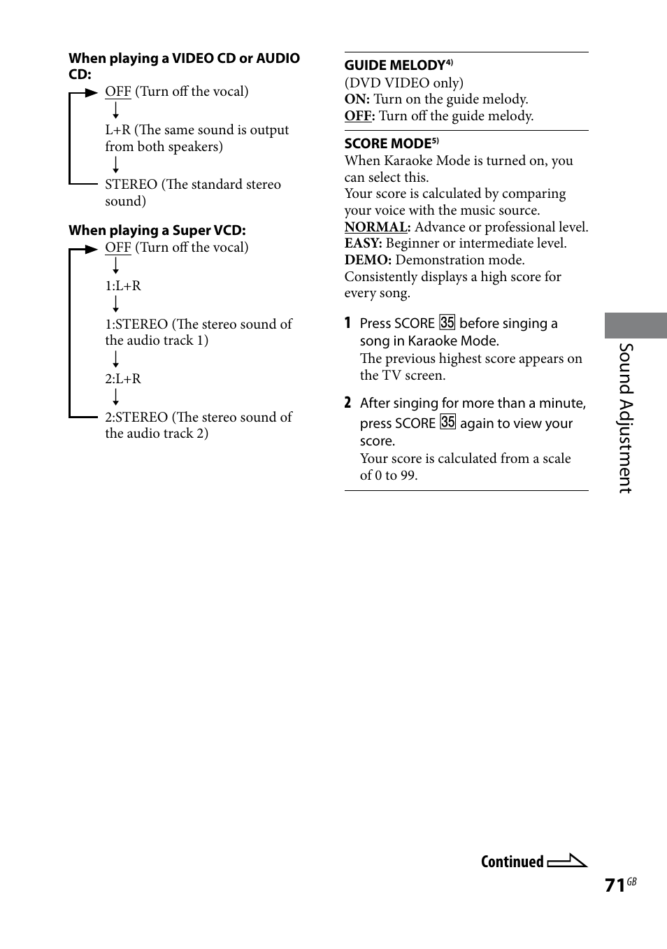Sound a djustmen t | Sony CMT-DH30 User Manual | Page 71 / 112