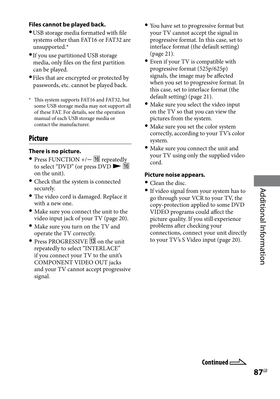 Additional i nf or ma tion, Picture | Sony CMT-DH30 User Manual | Page 87 / 112