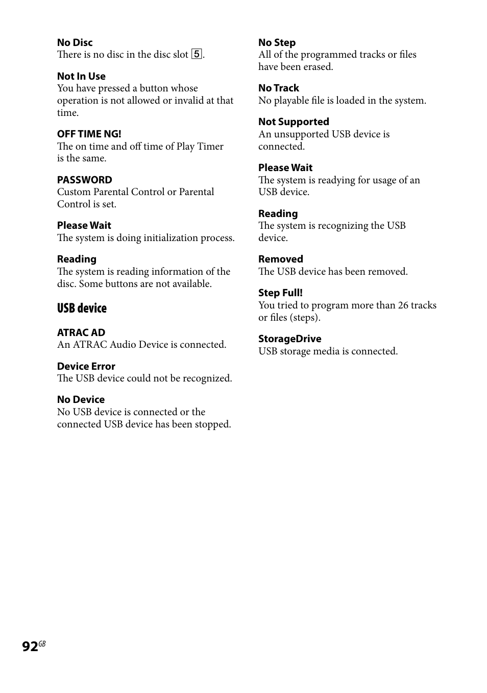 Usb device | Sony CMT-DH30 User Manual | Page 92 / 112