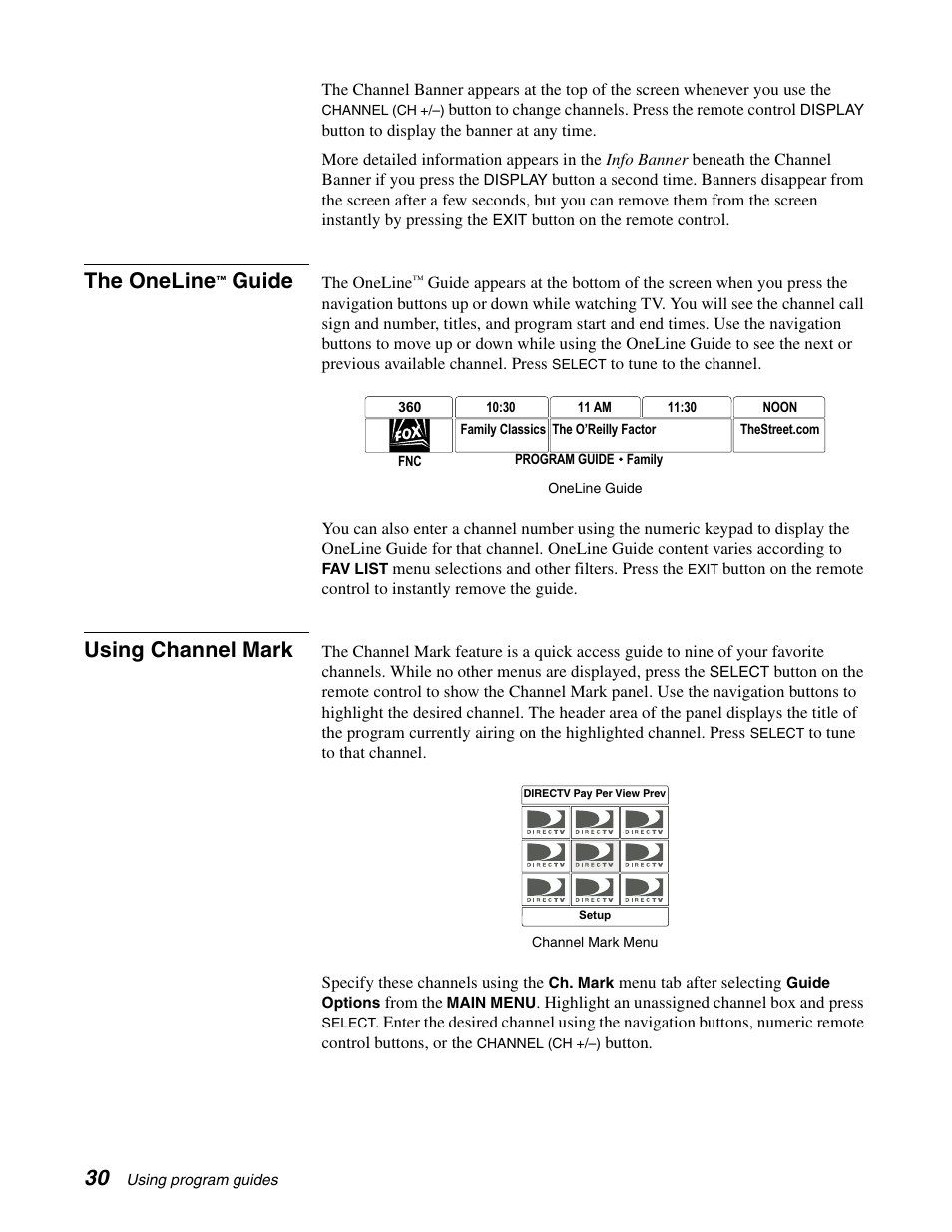 The oneline, Guide, Using channel mark | Sony SAT-A65 User Manual | Page 39 / 58